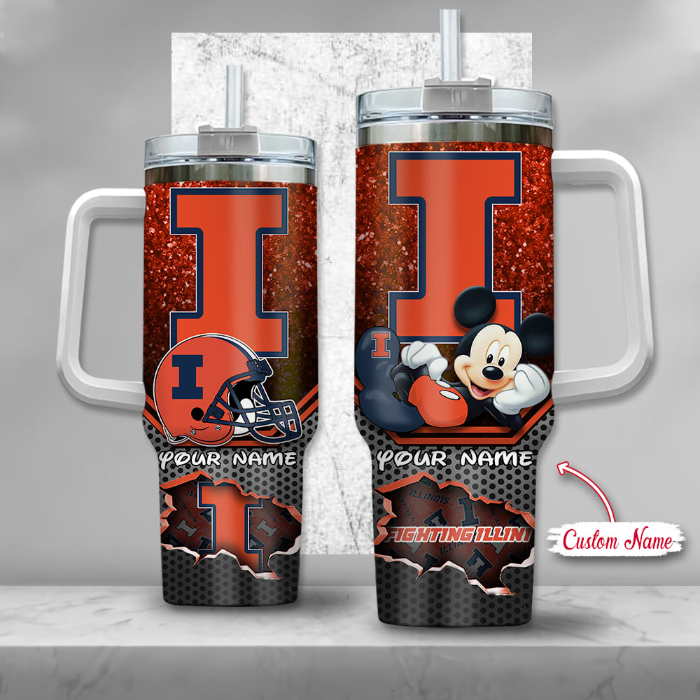 llinois Fighting Illini NCAA Mickey Mouse Custom Stanley Cup 40 oz 30 oz Tumbler With HandleTVC230119