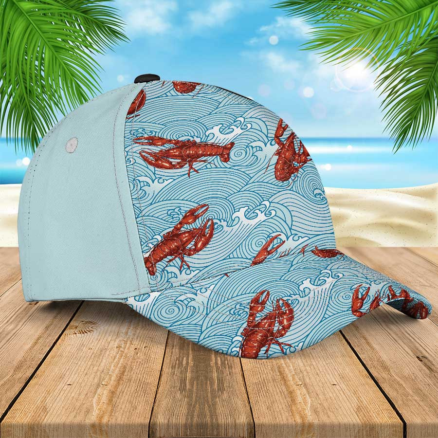 Lobsters Blue Waves Hawaiian Summer Hats Beach Baseball Cap for Men & Women Trucker Hats Custom Hats Gifts For Men & Women