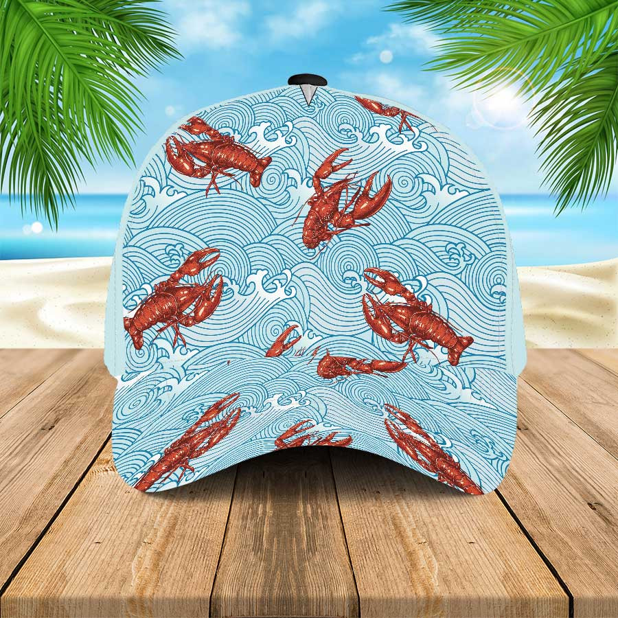Lobsters Blue Waves Hawaiian Summer Hats Beach Baseball Cap for Men & Women Trucker Hats Custom Hats Gifts For Men & Women
