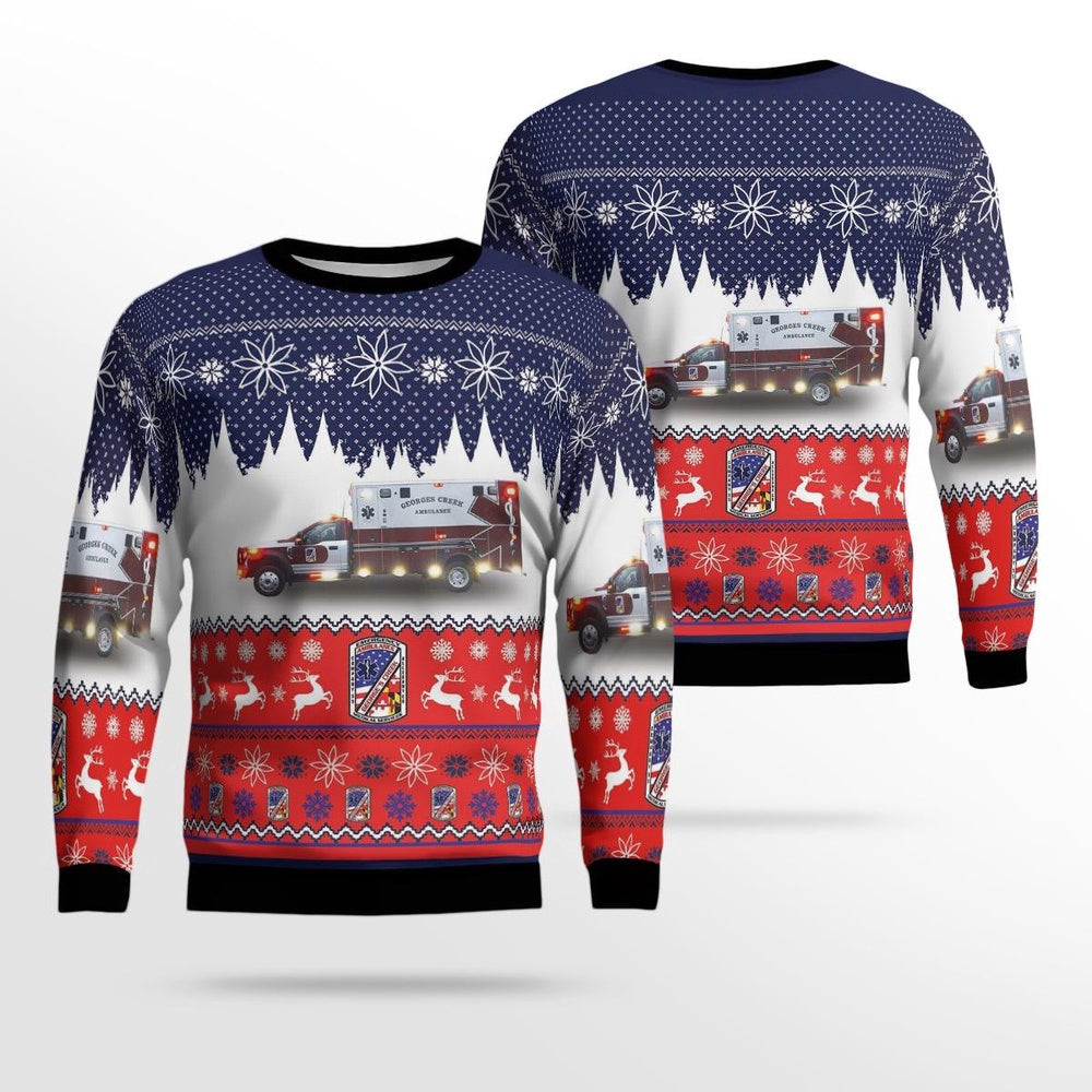 Lonaconing Maryland George's Creek Ambulance Service AOP Ugly Sweater Christmas Unisex Sweaters Gift For Christmas