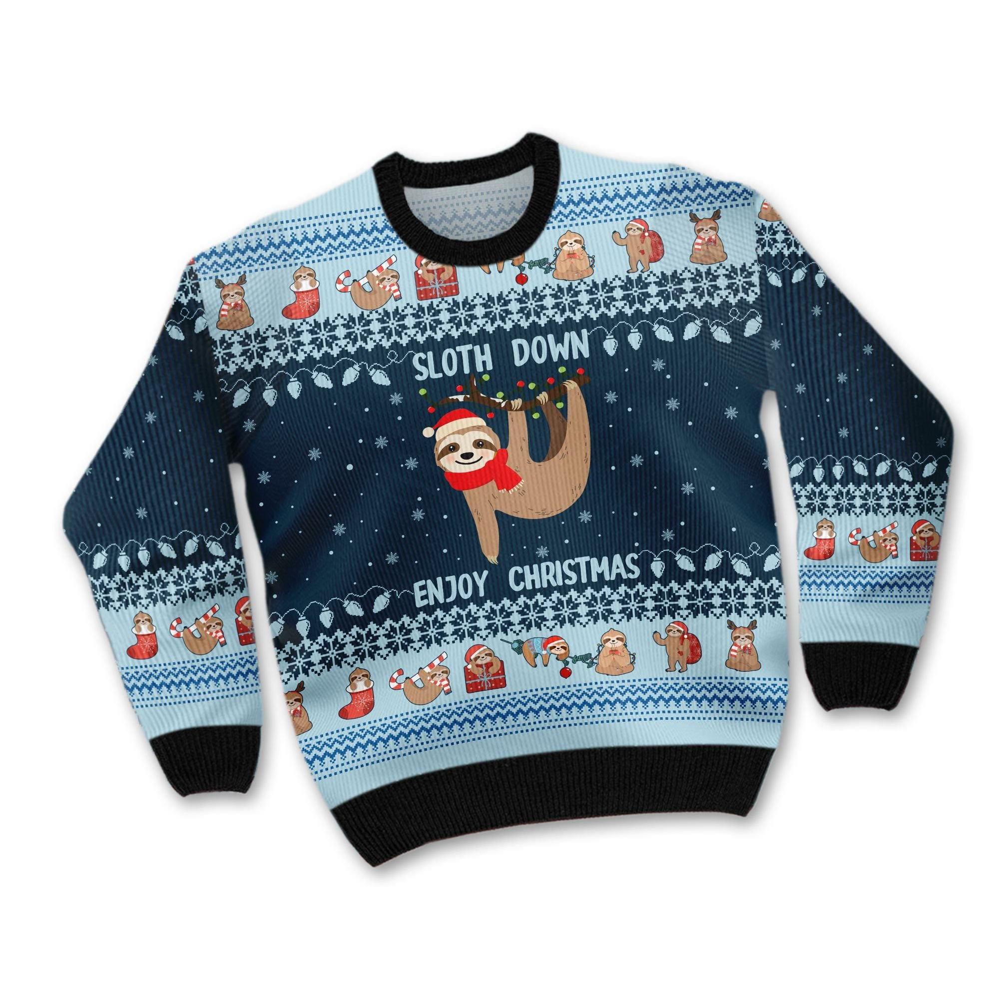 Lonely Sloth Down Enjoy Christmas Noel Pattern For Animal Lovers Unique Gifts Ugly Christmas Sweater Adult 3D Funny Matching for family - Image 4