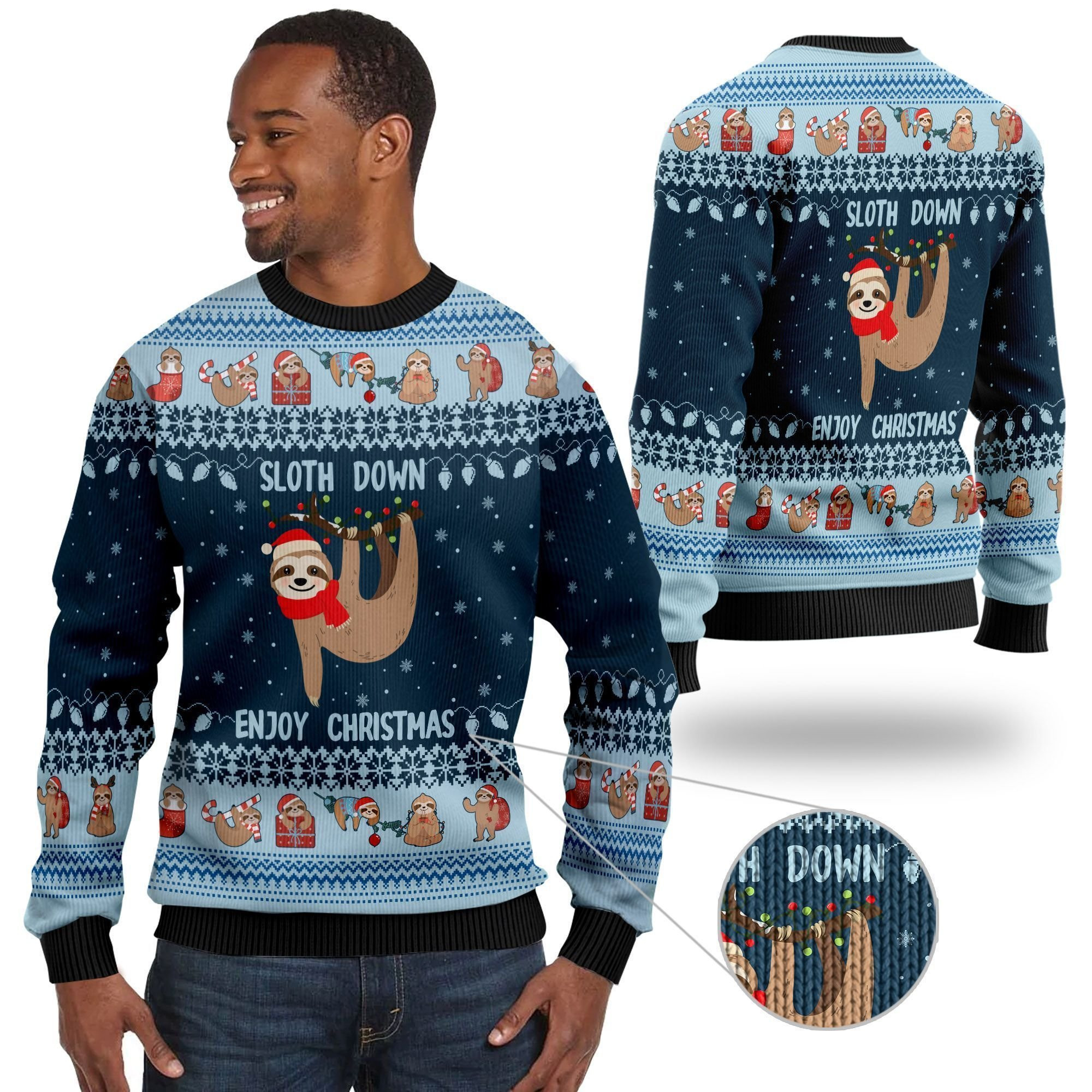 Lonely Sloth Down Enjoy Christmas Ugly Christmas Sweater Adult 3D Funny Matching for family