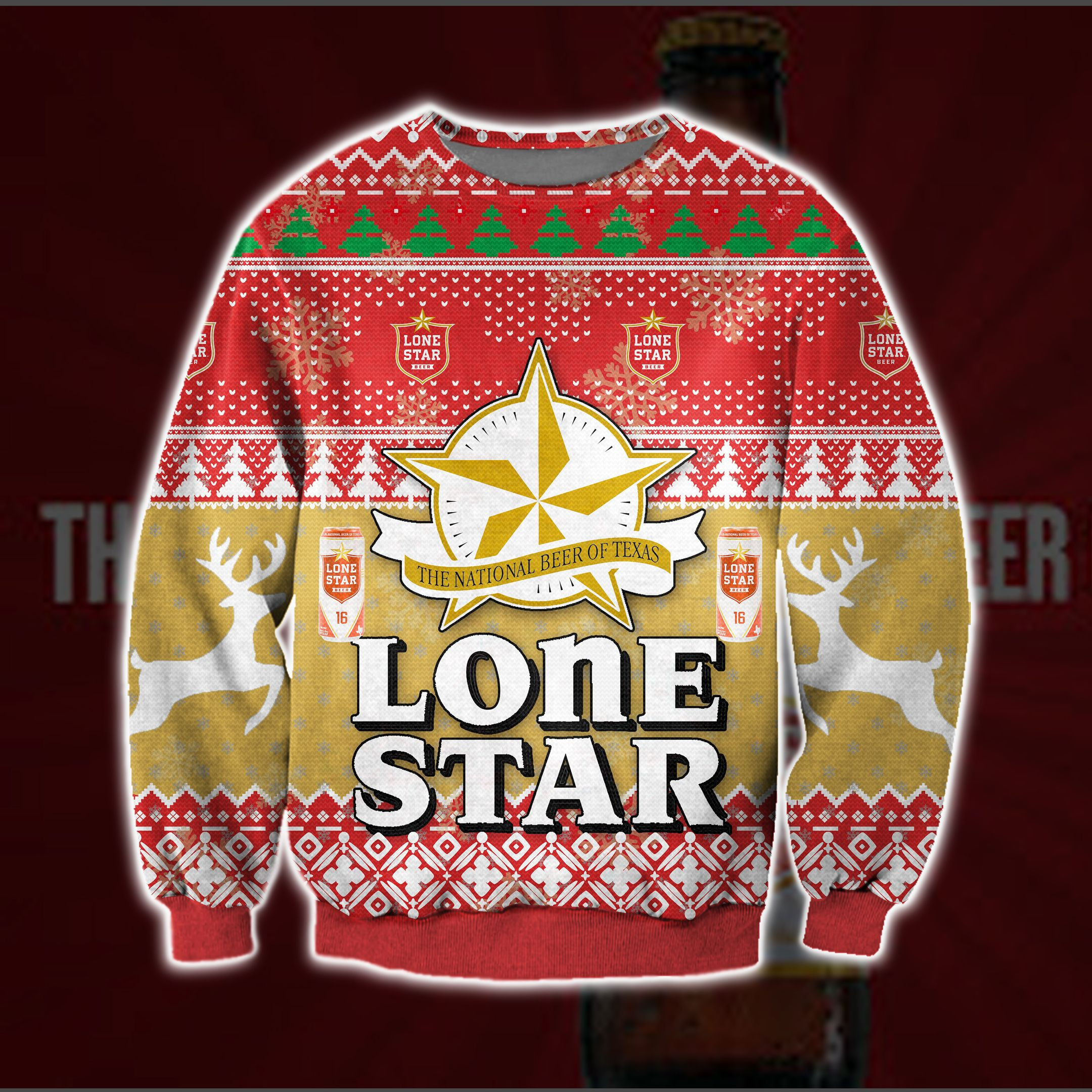 Lonestar Beer Knitting Pattern 3D Print Ugly Christmas Sweater Adult 3D Funny Matching for family