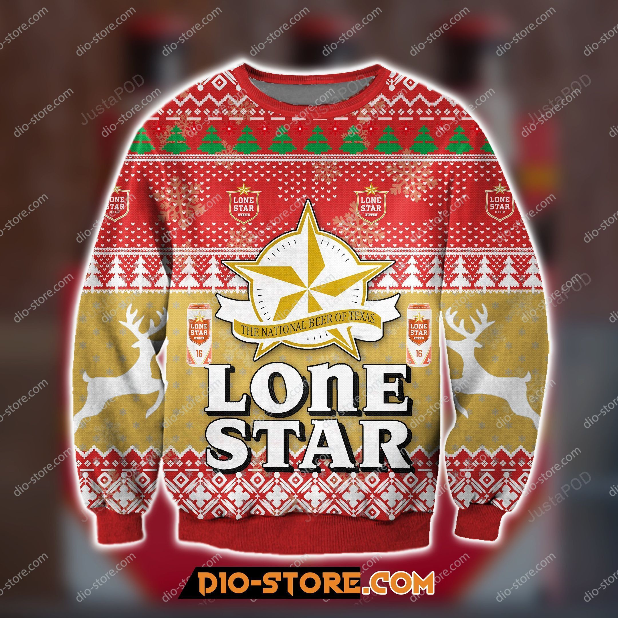Lonestar Beer Knitting Pattern Ugly Christmas Sweater Adult 3D Funny Matching for family
