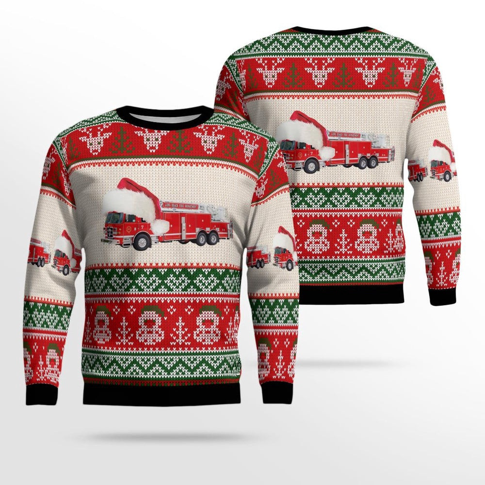 Long Beach Fire Department Christmas AOP Ugly Sweater Christmas Unisex Sweaters Gift For Christmas