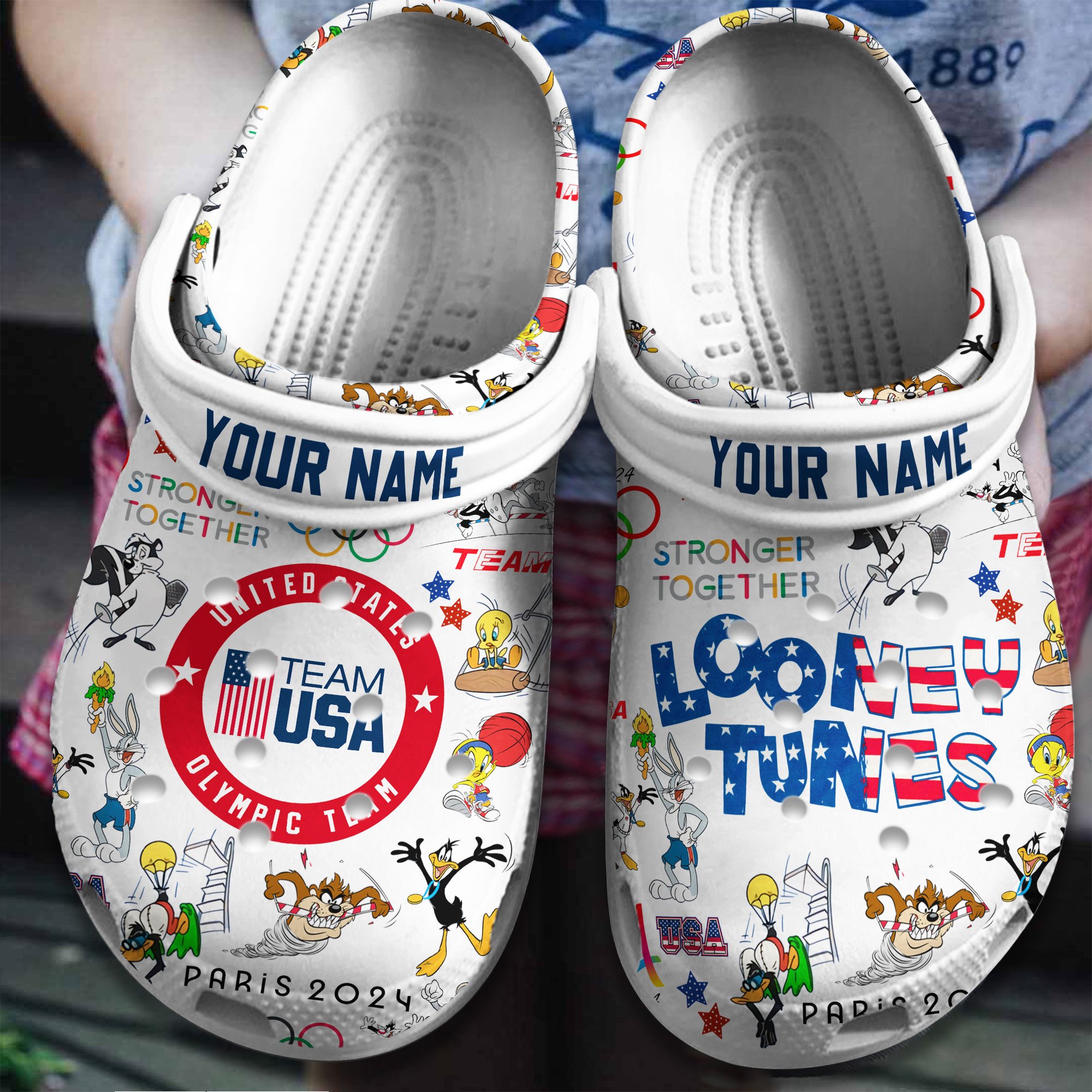 Looney Tunes Olympic Paris 2024 Team USA Sport Crocs Crocband Clogs Shoes Comfortable For Men Women and Kids