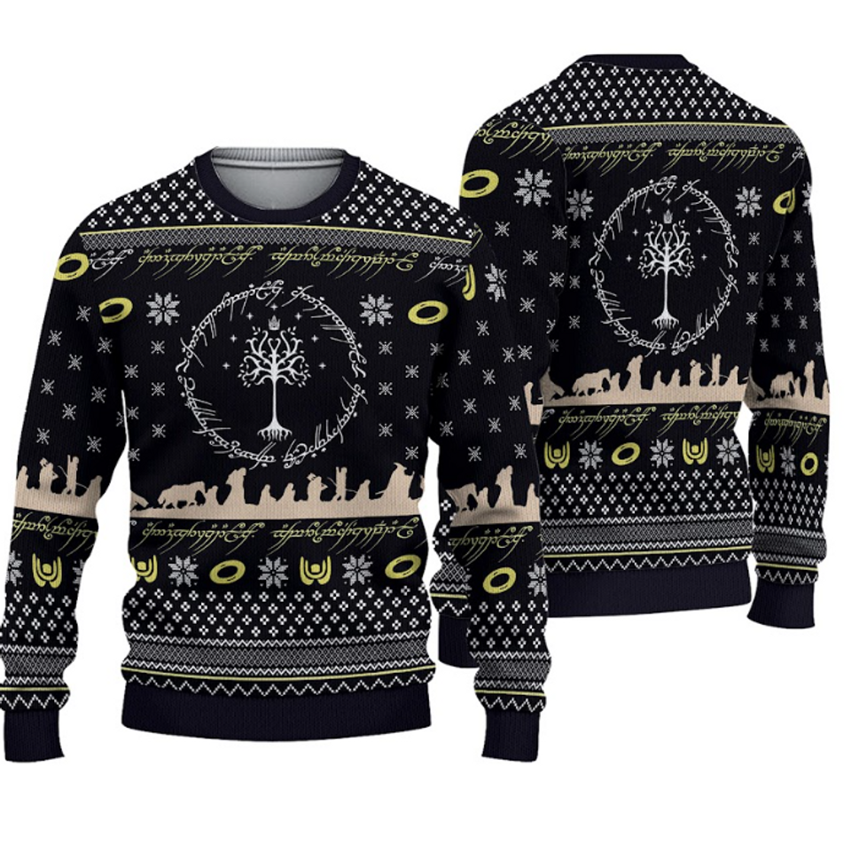 LOR Ugly Sweater, Lord Of The Rings Elvish Circle Ugly Christmas, Sweater 3D All Over Print