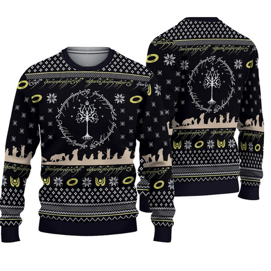 LOR Ugly Sweater, Lord Of The Rings Elvish Circle Ugly Christmas, Sweater 3D All Over Print - Image 2