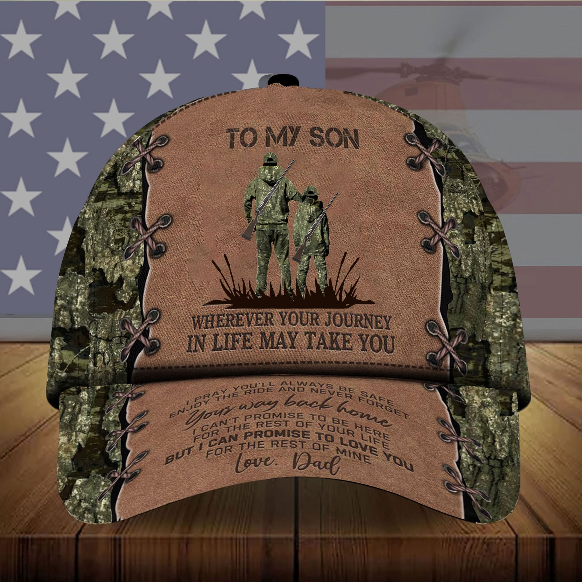 Loralle To My Son Hunting Hats 3D Multicolor Leather Trucker Hats Custom Hats Gifts For Men & Women