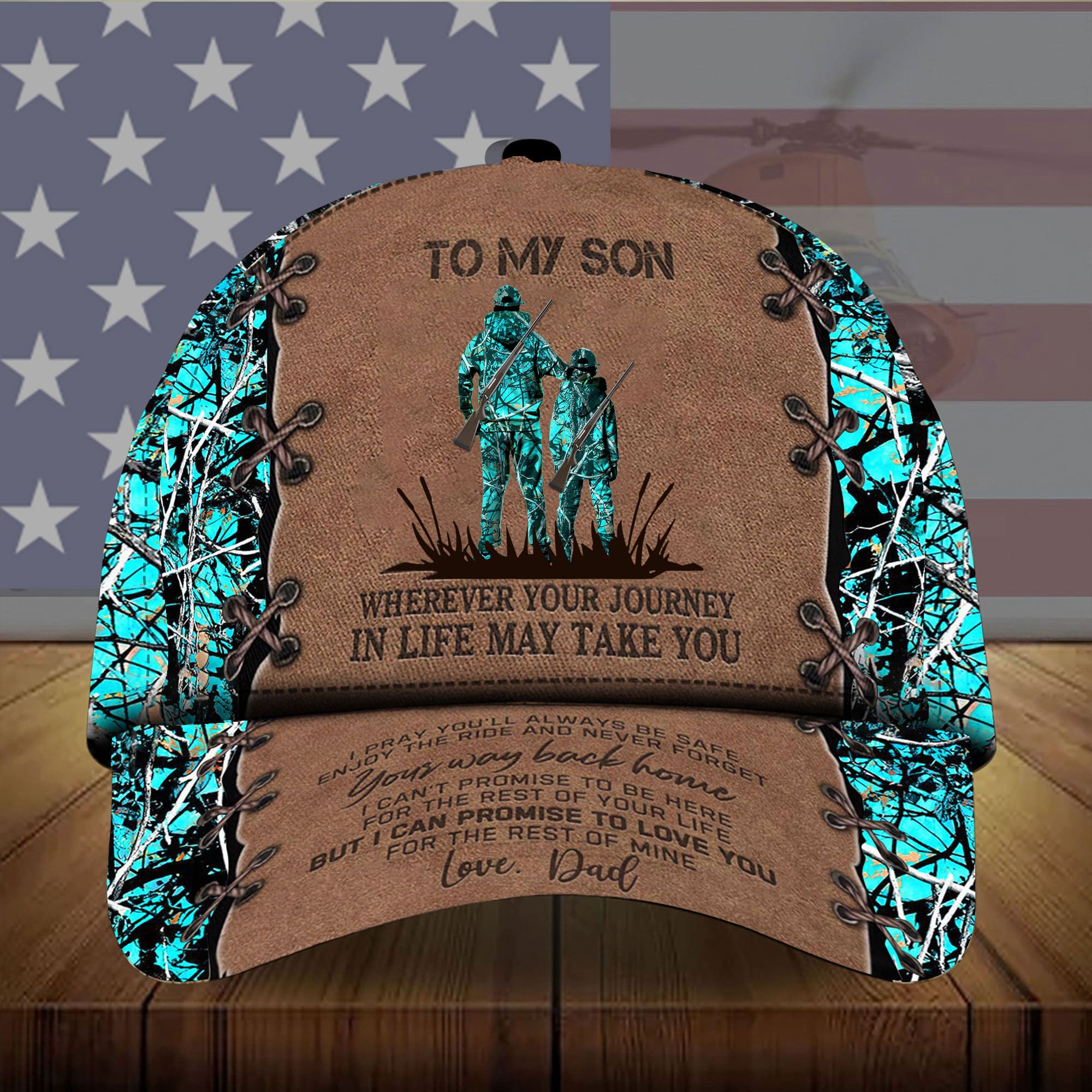 Loralle To My Son Hunting Hats 3D Multicolor Leather Trucker Hats Custom Hats Gifts For Men & Women