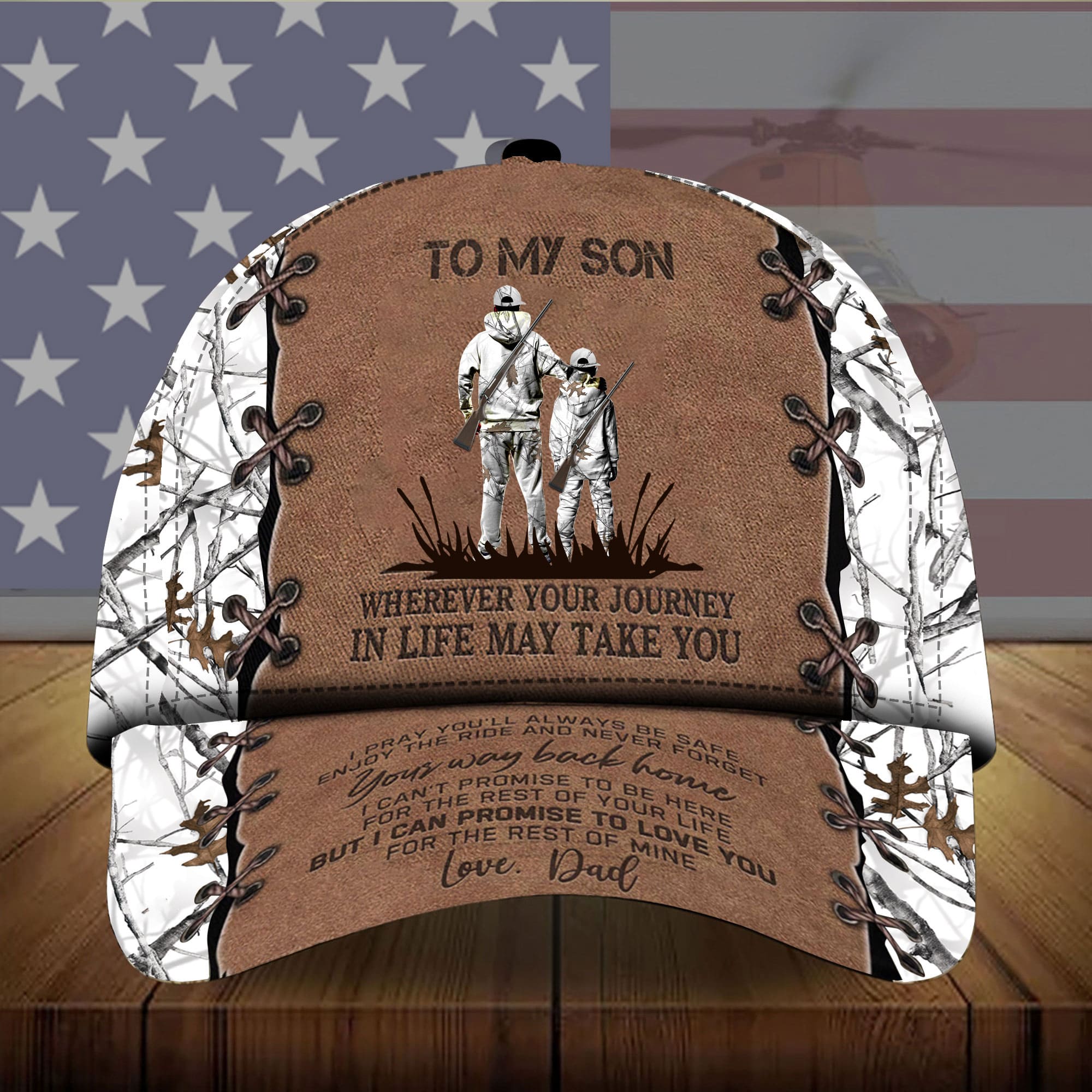 Loralle To My Son Hunting Hats 3D Multicolor Leather Trucker Hats Custom Hats Gifts For Men & Women