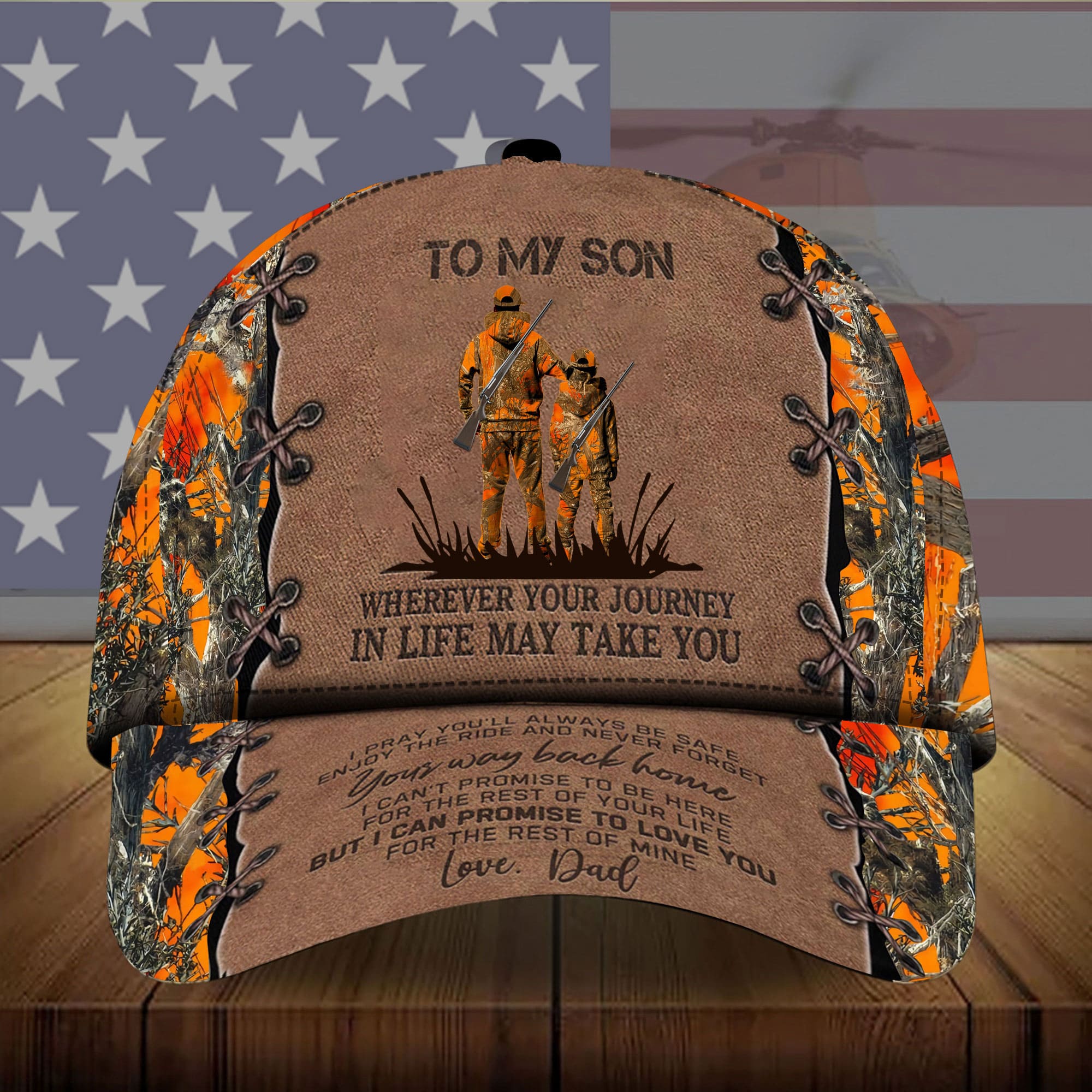 Loralle To My Son Hunting Hats 3D Multicolor Leather Trucker Hats Custom Hats Gifts For Men & Women