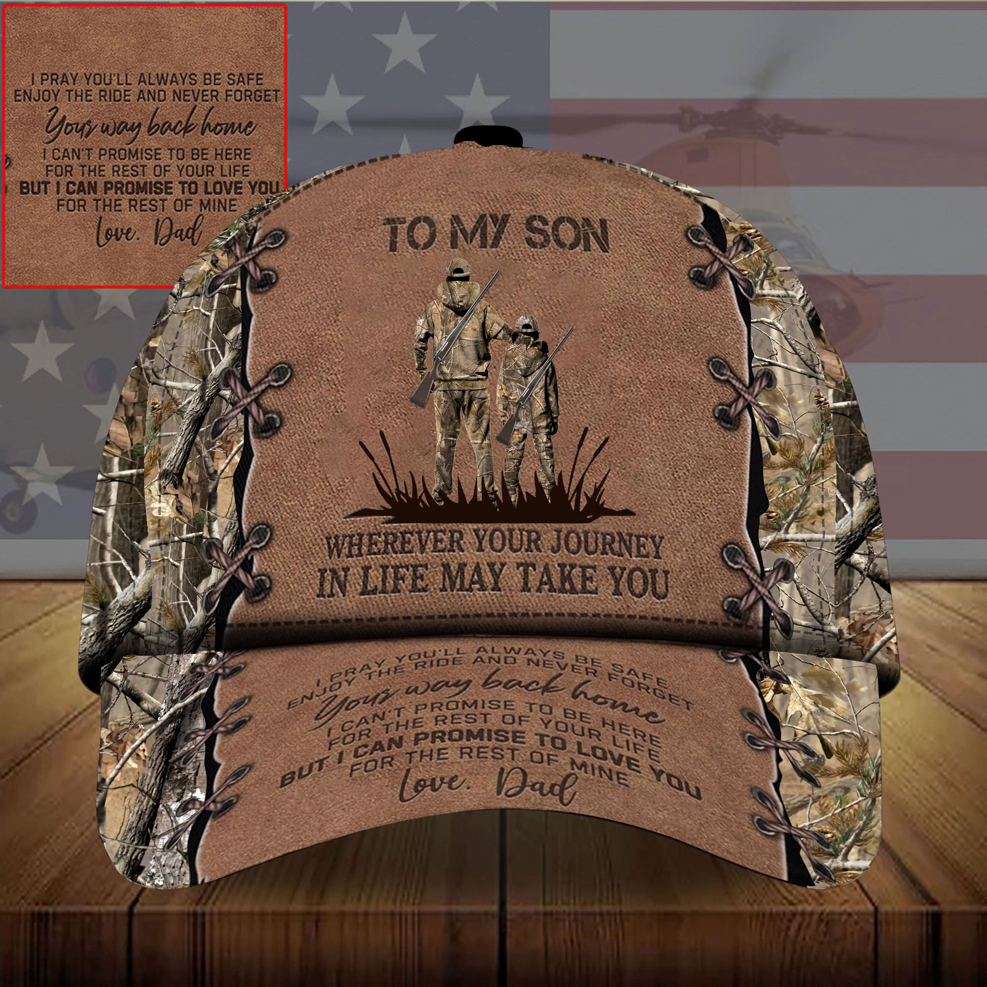 Loralle To My Son Hunting Hats 3D Multicolor Leather Trucker Hats Custom Hats Gifts For Men & Women
