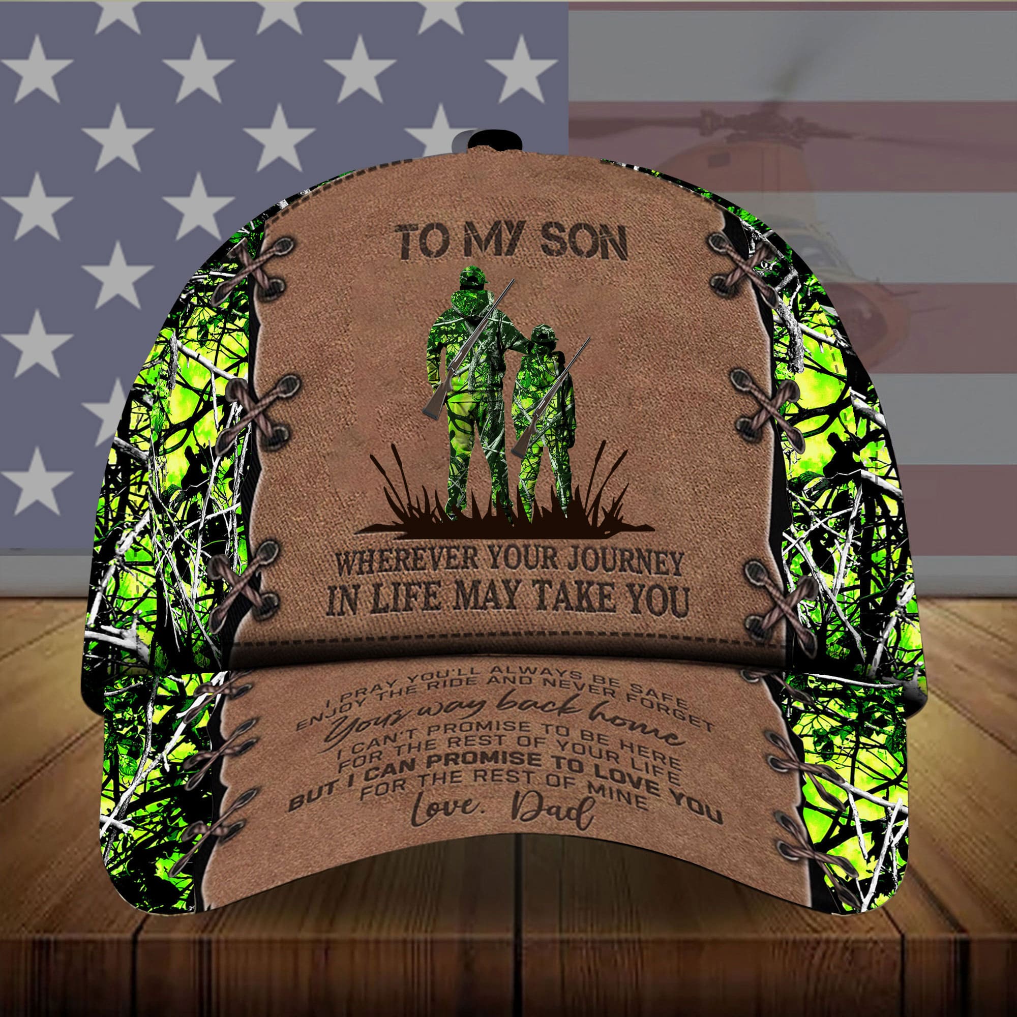 Loralle To My Son Hunting Hats 3D Multicolor Leather Trucker Hats Custom Hats Gifts For Men & Women