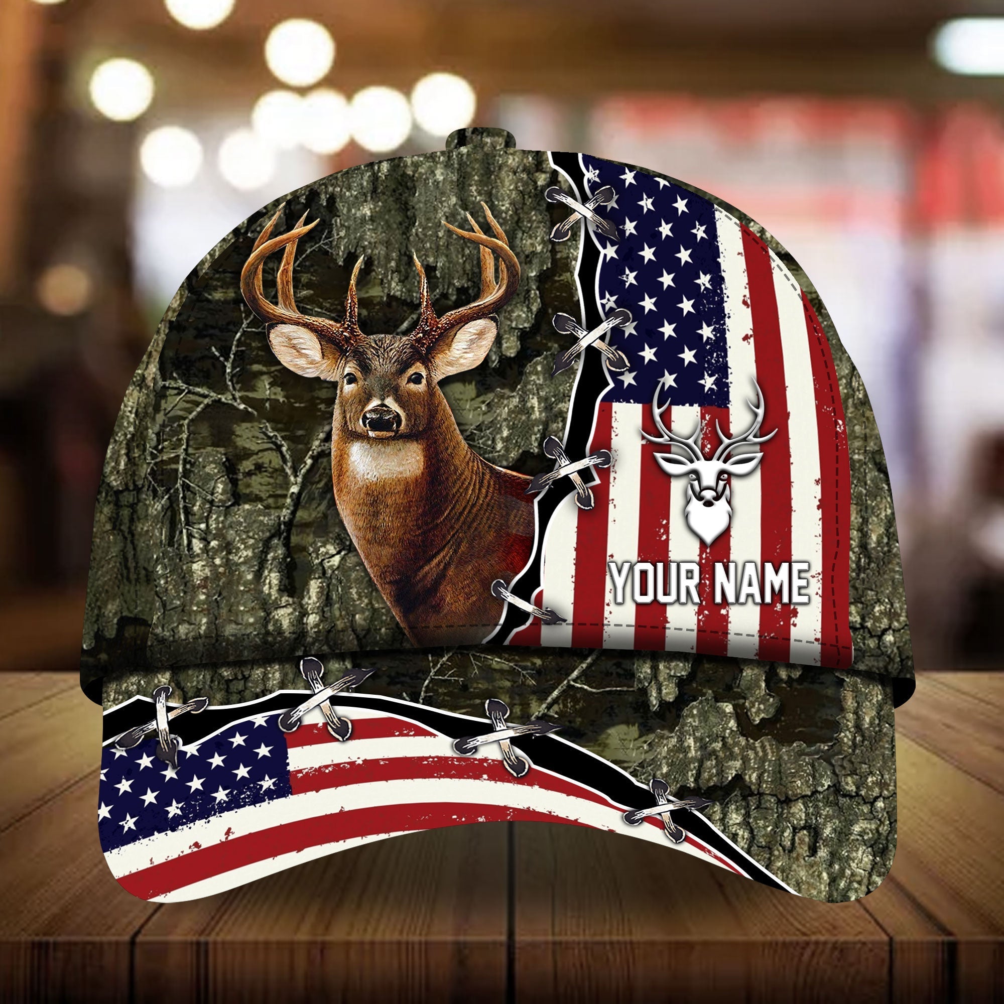 Loralle US Flag And Deer Hunting Hats 3D Multicolor Personalized Trucker Hats Custom Hats Gifts For Men & Women