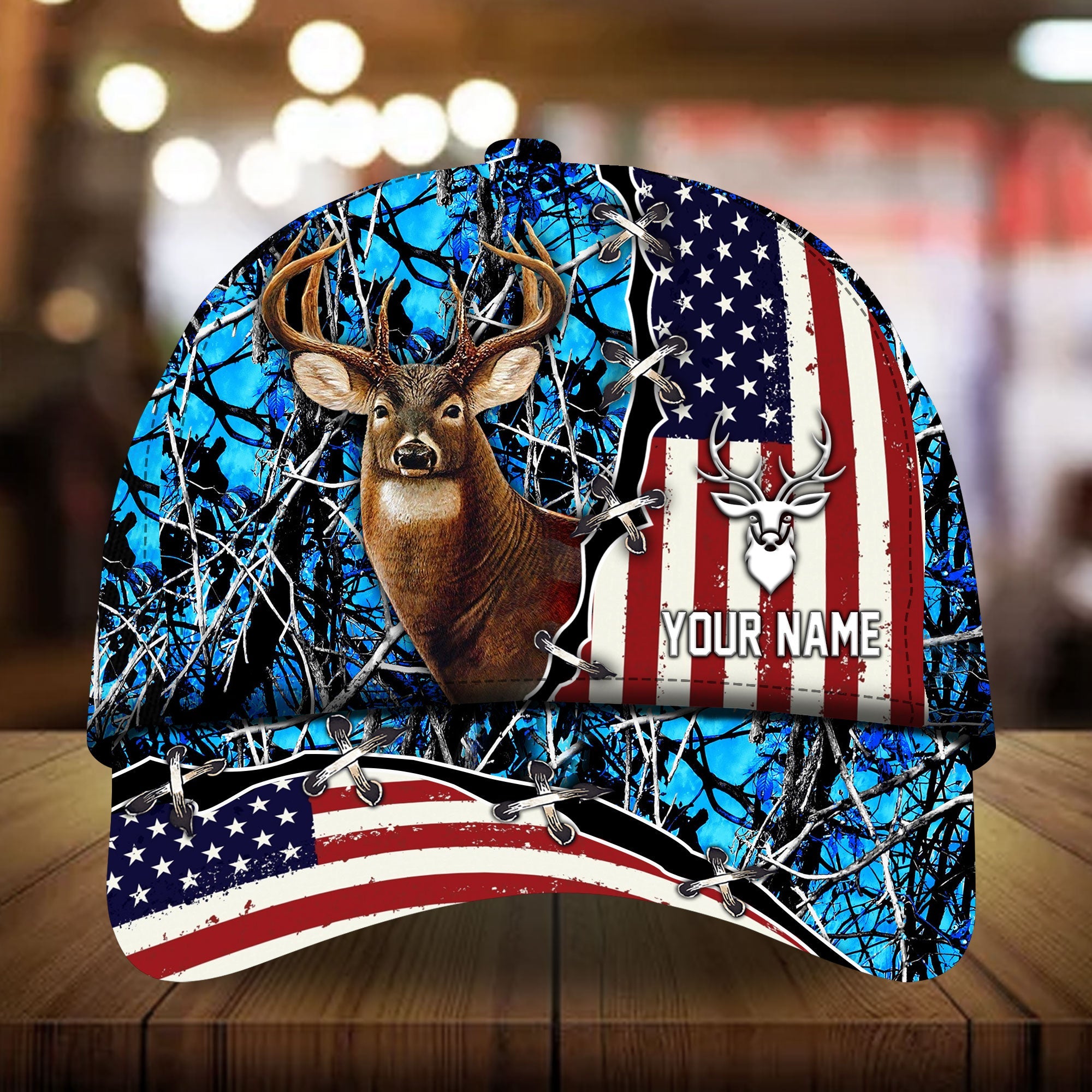 Loralle US Flag And Deer Hunting Hats 3D Multicolor Personalized Trucker Hats Custom Hats Gifts For Men & Women