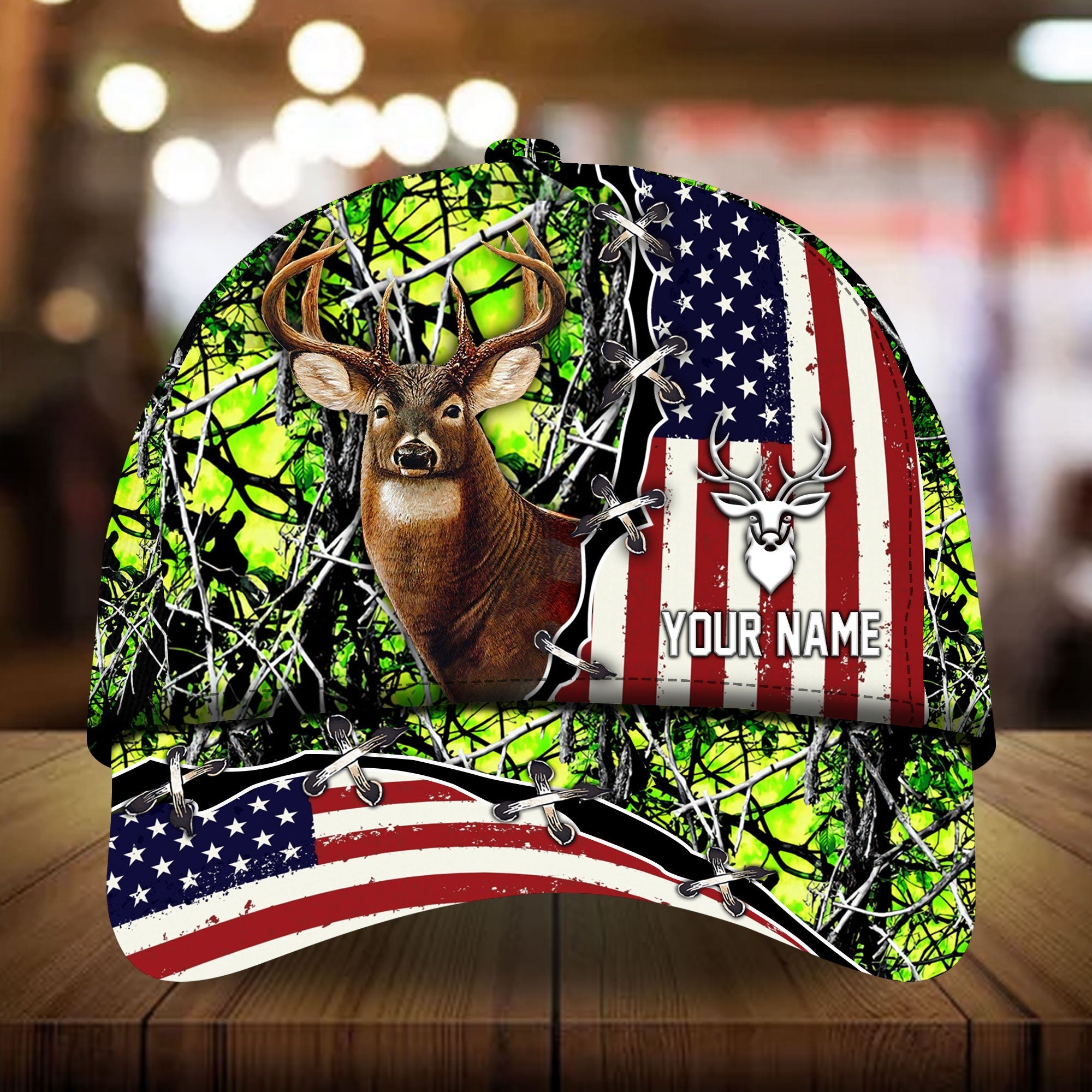 Loralle US Flag And Deer Hunting Hats 3D Multicolor Personalized Trucker Hats Custom Hats Gifts For Men & Women