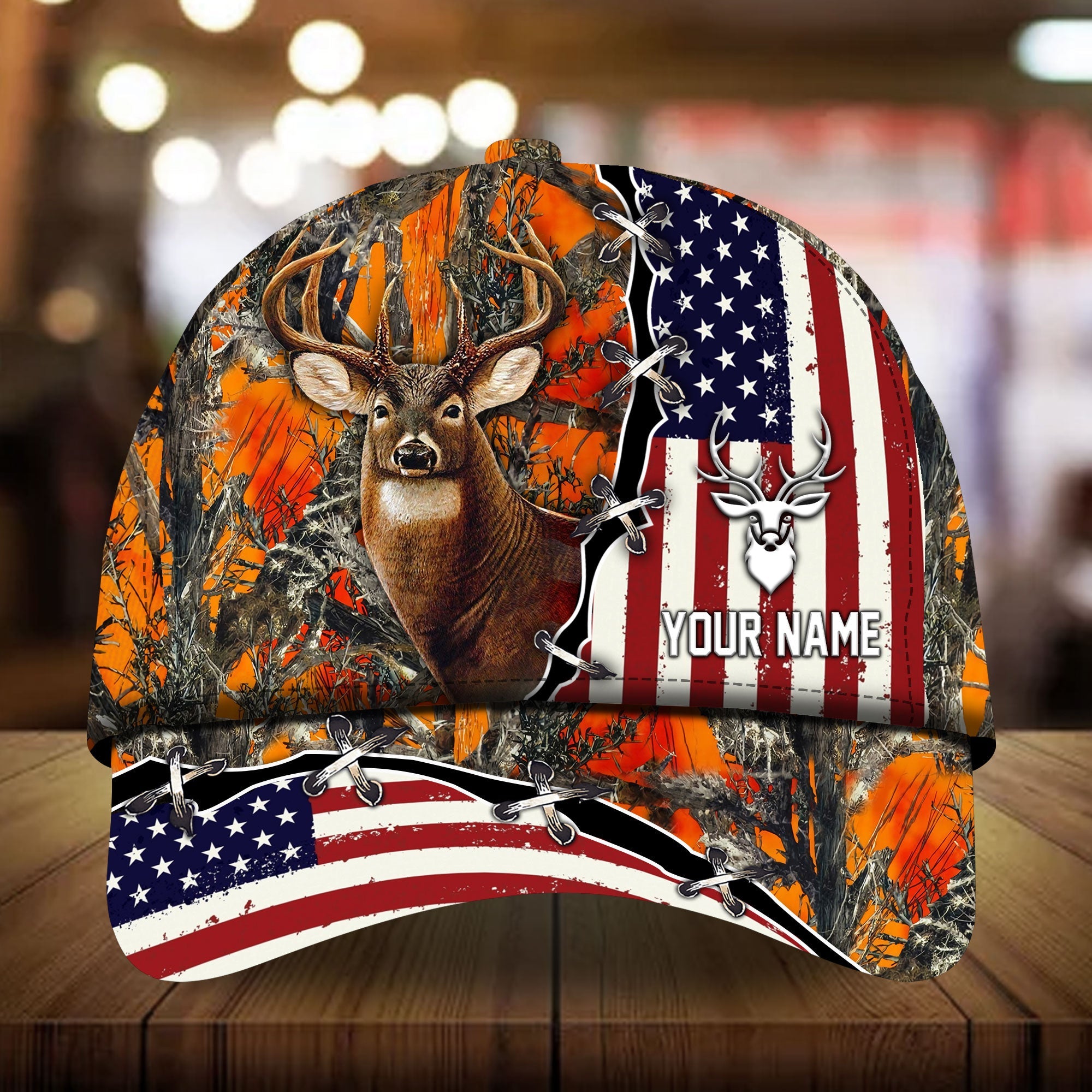 Loralle US Flag And Deer Hunting Hats 3D Multicolor Personalized Trucker Hats Custom Hats Gifts For Men & Women