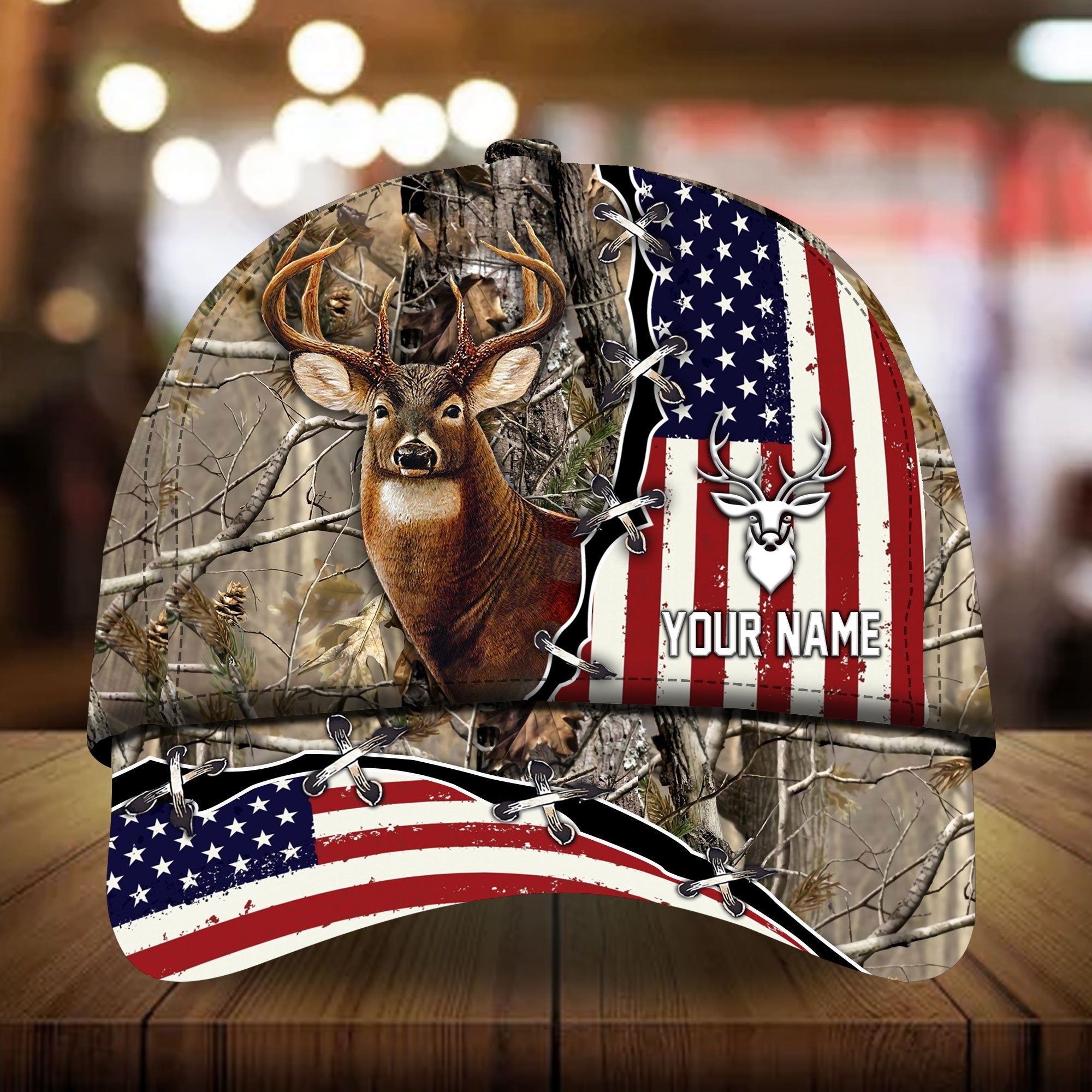 Loralle US Flag And Deer Hunting Hats 3D Multicolor Personalized Trucker Hats Custom Hats Gifts For Men & Women