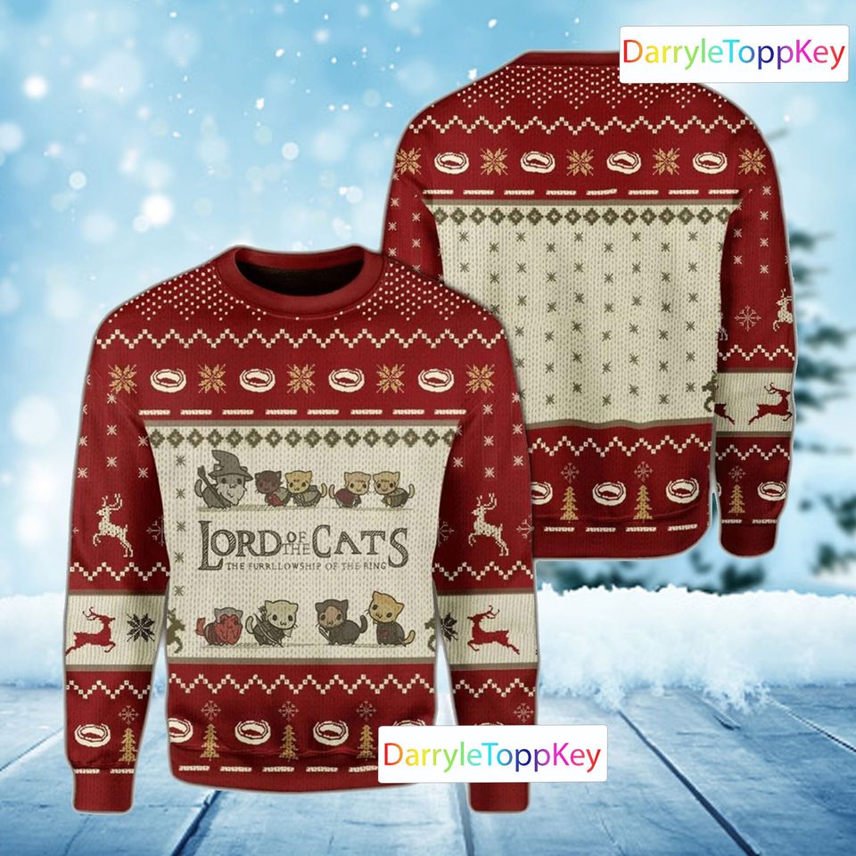 Lord Of The Cats Ugly Christmas Sweater, Meowy Xmas Sweater