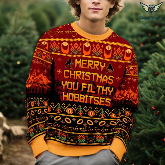Lord Of The Ring Christmas You Filthy Hobbitses Ugly Sweater | Ugly Christmas Sweatshirt - Image 9