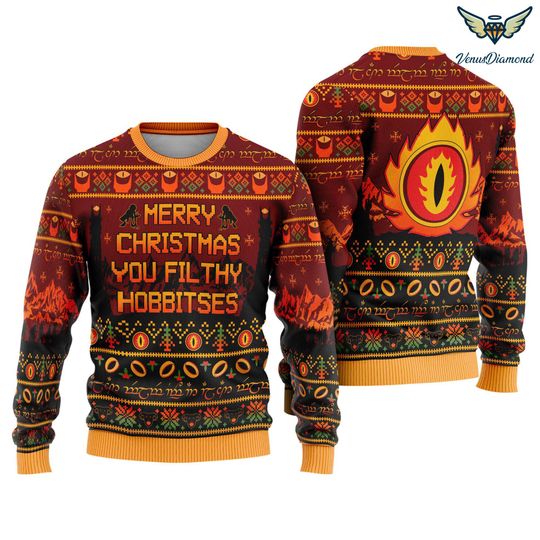 Lord Of The Ring Christmas You Filthy Hobbitses Ugly Sweater | Ugly Christmas Sweatshirt - Image 8