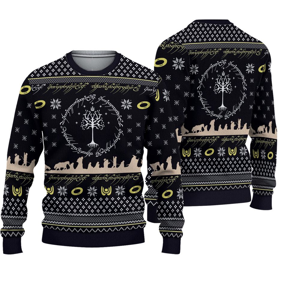 Lord Of The Rings Elvish Circle Ugly Christmas Sweater 3D