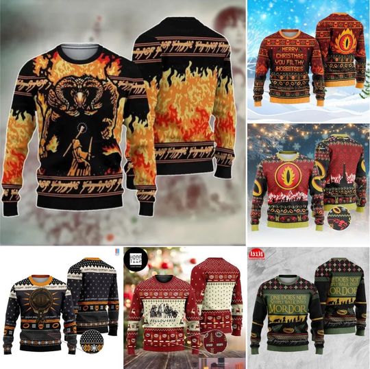 Lord of the Rings Filthy Hobitses Ugly Christmas Sweater Cartoon Anime Women Men - Image 10