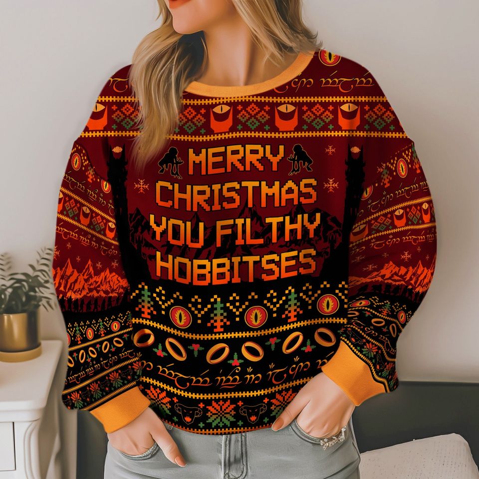 Lord Of The Rings Merry Christmas You Filthy Hobbitses Christmas Ugly Sweater, Movie Ugly Sweater - Image 2