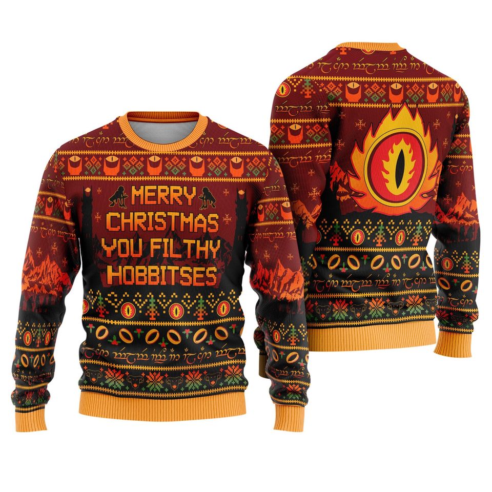Lord Of The Rings Merry Christmas You Filthy Hobbitses Christmas Ugly Sweater, Movie Ugly Sweater