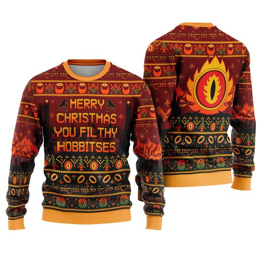 Lord Of The Rings Merry Christmas You Filthy Hobbitses Christmas Ugly Sweater, Movie Ugly Sweater - Image 3