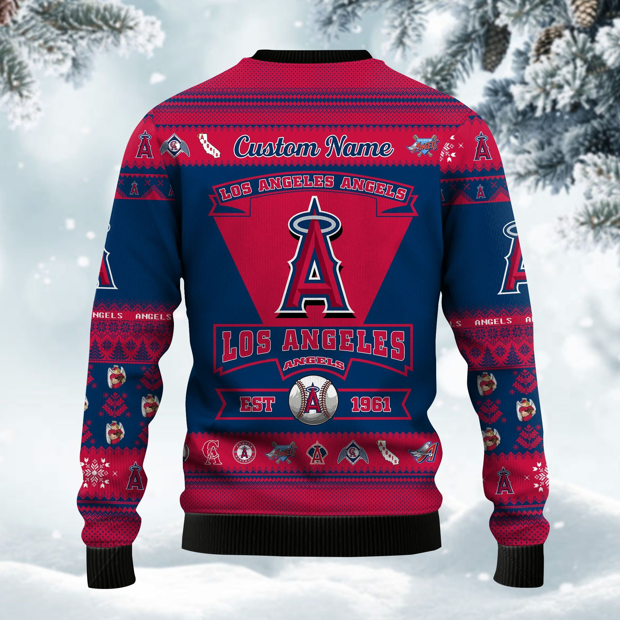 Los Angeles Angels Football Team Logo Custom Name Personalized Ugly Christmas Sweater Adult 3D Funny Matching for family - Image 3