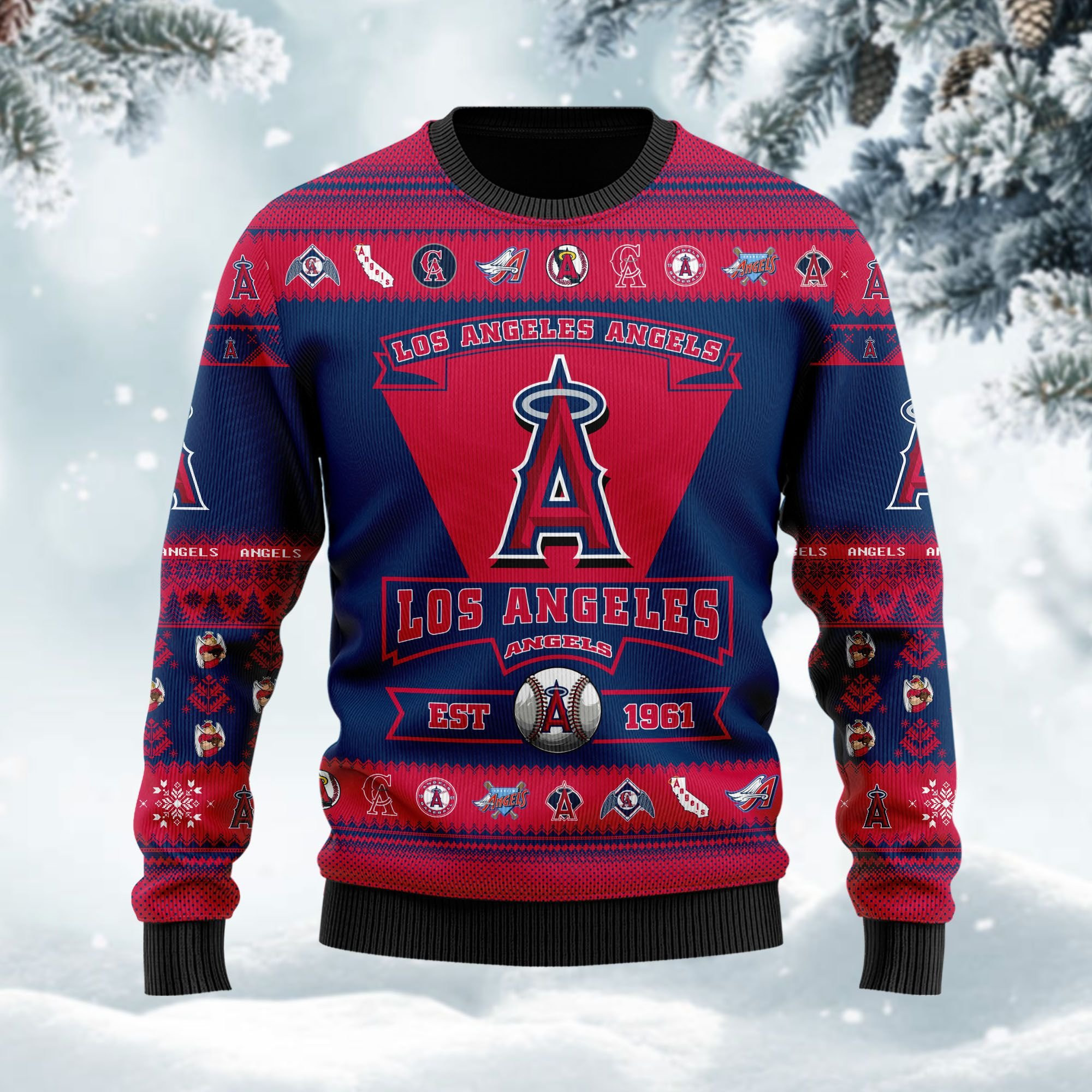 Los Angeles Angels Football Team Logo Custom Name Personalized Ugly Christmas Sweater Adult 3D Funny Matching for family - Image 2