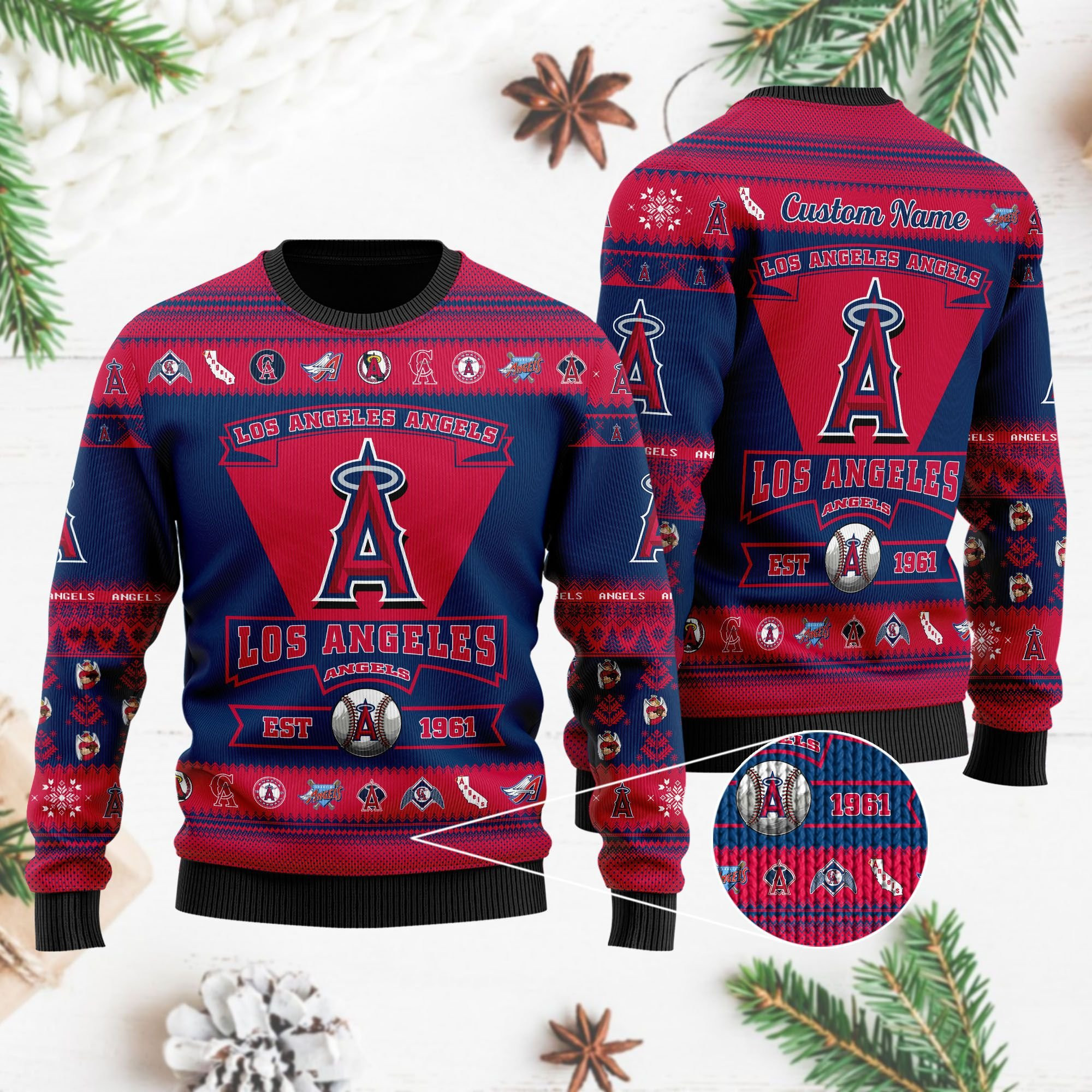 Los Angeles Angels Football Team Logo Custom Name Personalized Ugly Christmas Sweater Adult 3D Funny Matching for family - Image 4