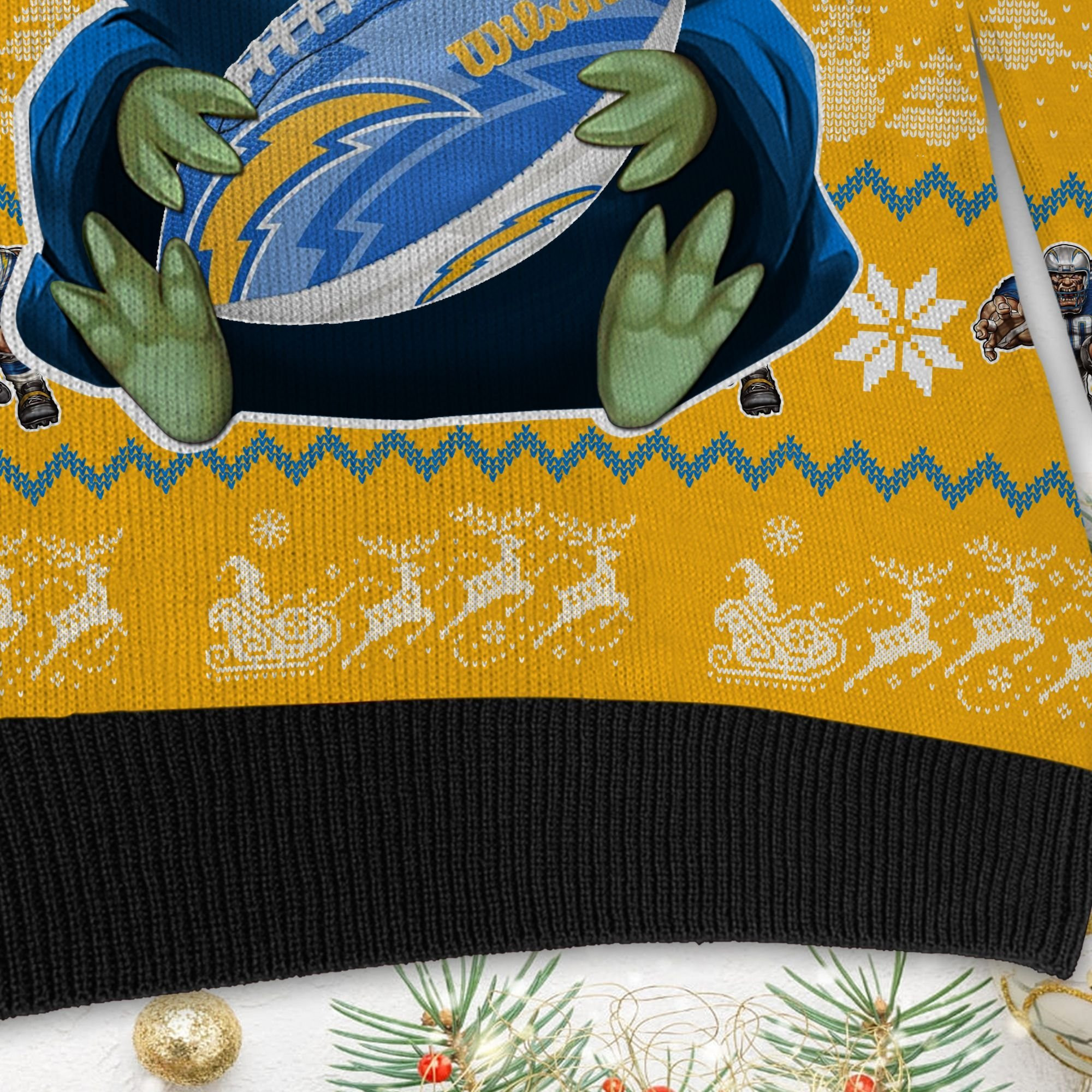 Los Angeles Chargers Baby Yoda Ugly Christmas Sweater Adult 3D Funny Matching for family - Image 5