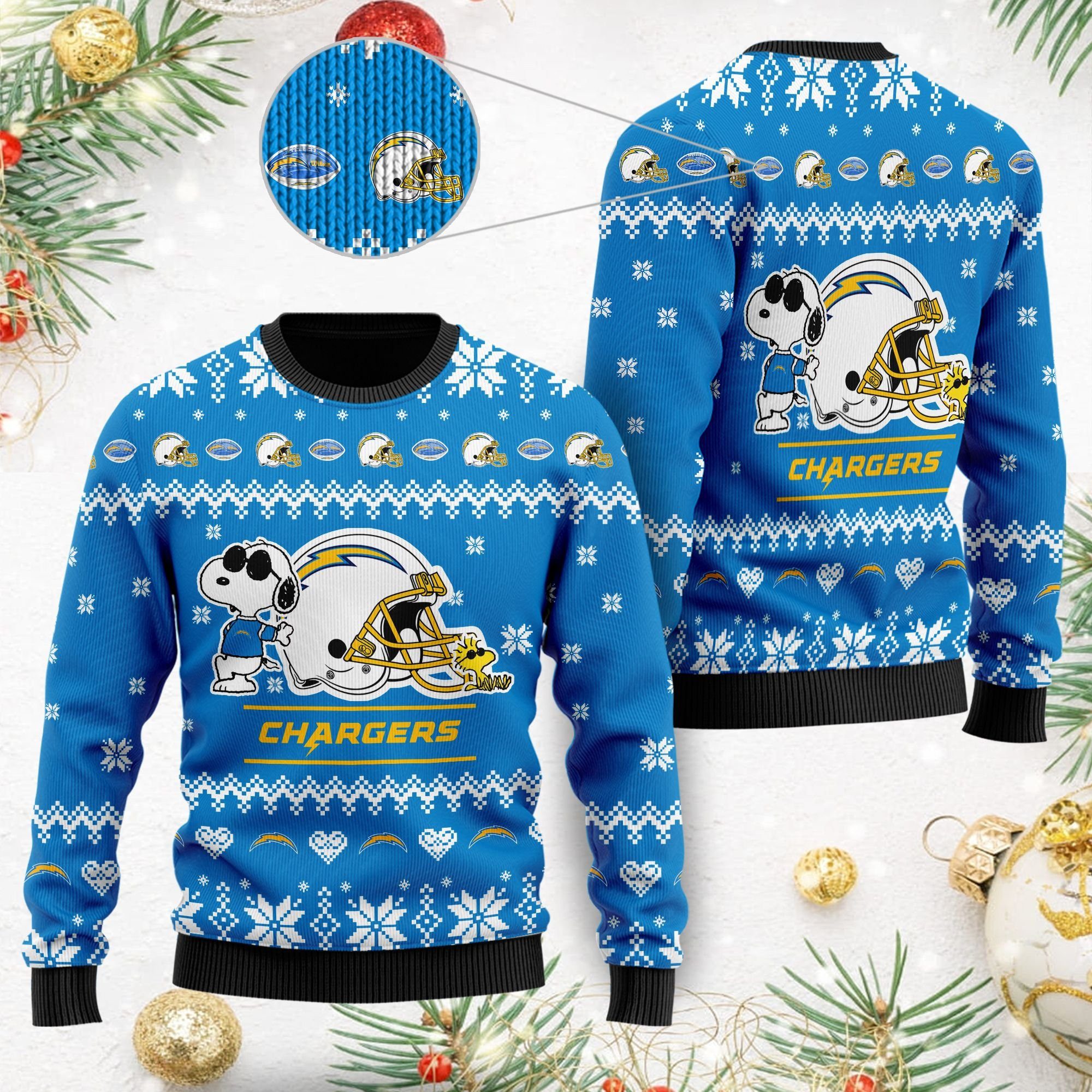 Los Angeles Chargers Cute The Snoopy Show Football Helmet 3D Ugly Christmas Sweater Adult 3D Funny Matching for family