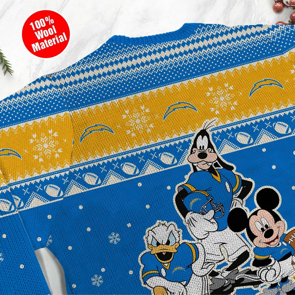 Los Angeles Chargers Disney Donald Duck Mickey Mouse Goofy Personalized Ugly Christmas Sweater Adult 3D Funny Matching for family - Image 5