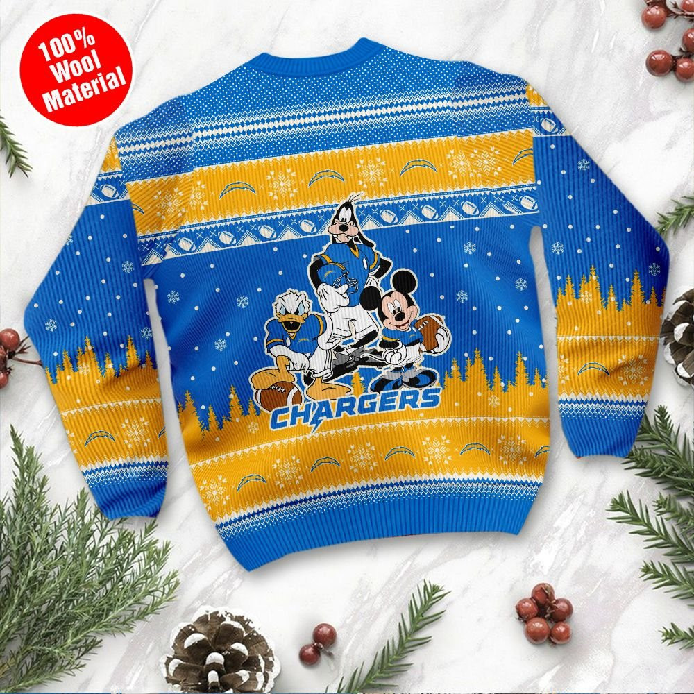 Los Angeles Chargers Disney Donald Duck Mickey Mouse Goofy Personalized Ugly Christmas Sweater Adult 3D Funny Matching for family - Image 3
