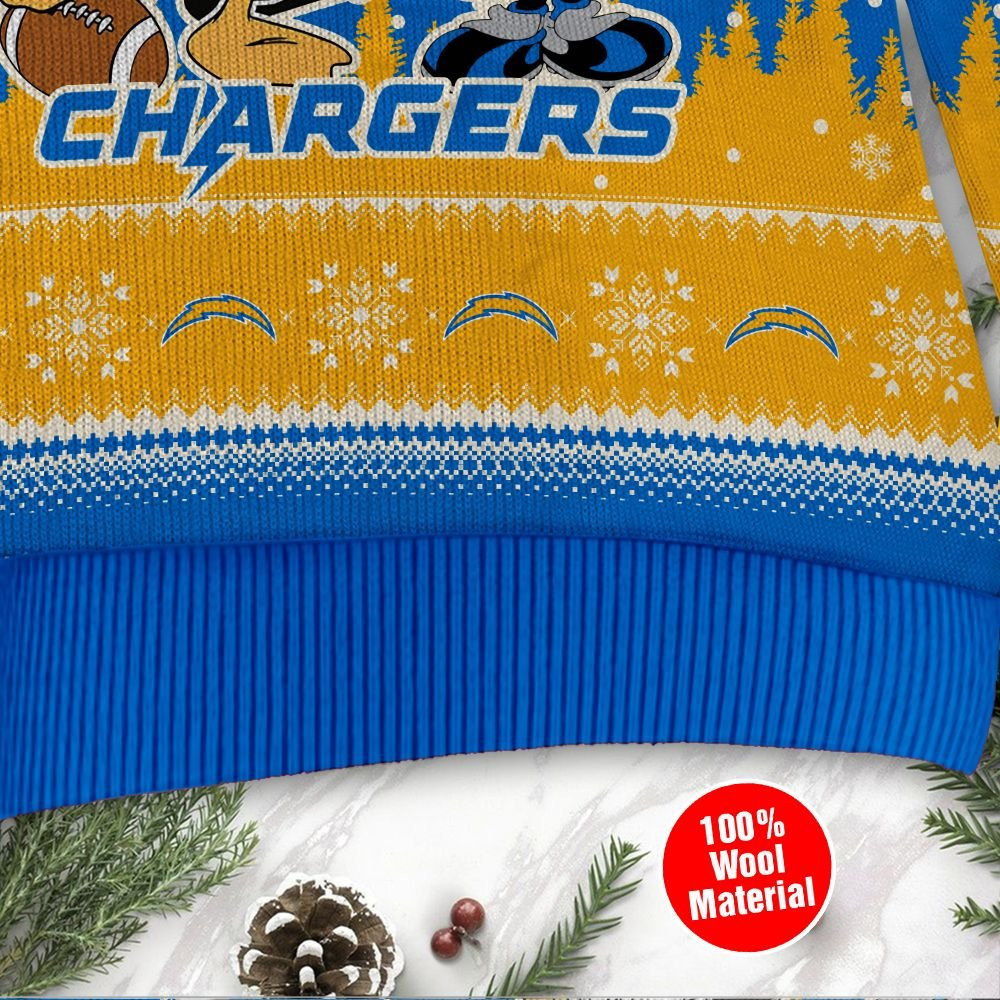 Los Angeles Chargers Disney Donald Duck Mickey Mouse Goofy Personalized Ugly Christmas Sweater Adult 3D Funny Matching for family - Image 4