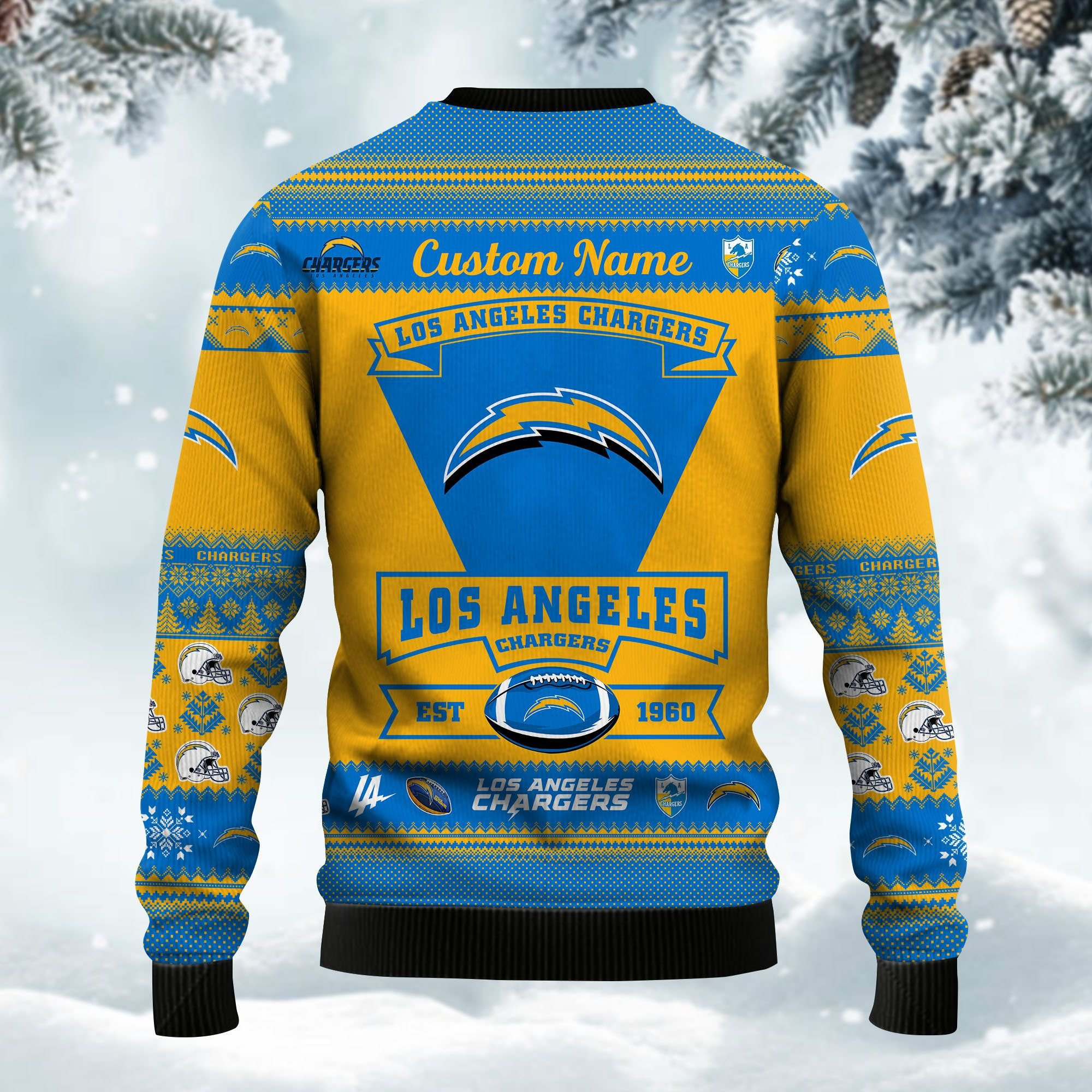 Los Angeles Chargers Football Team Logo Personalized Ugly Christmas Sweater Adult 3D Funny Matching for family - Image 4