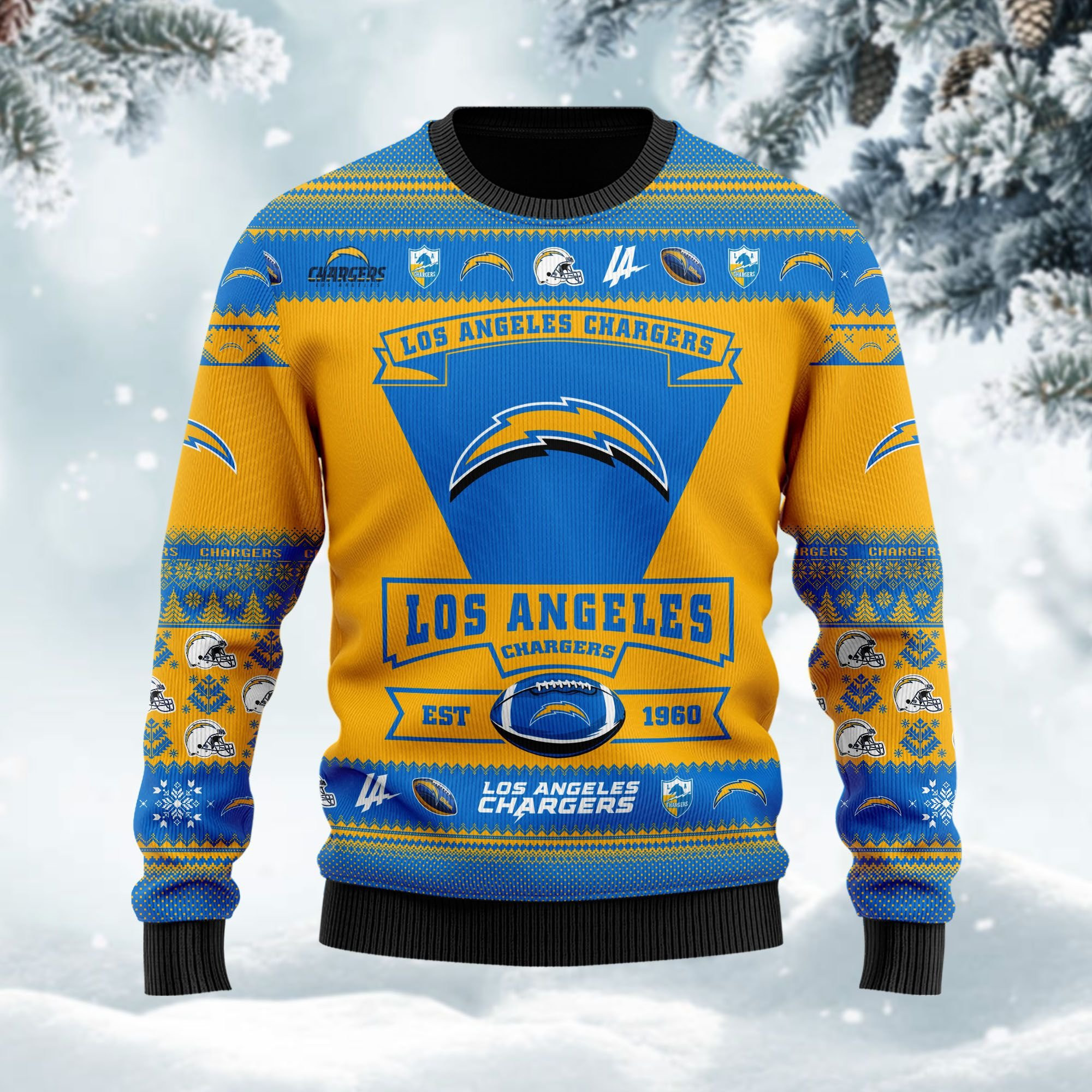 Los Angeles Chargers Football Team Logo Personalized Ugly Christmas Sweater Adult 3D Funny Matching for family - Image 3