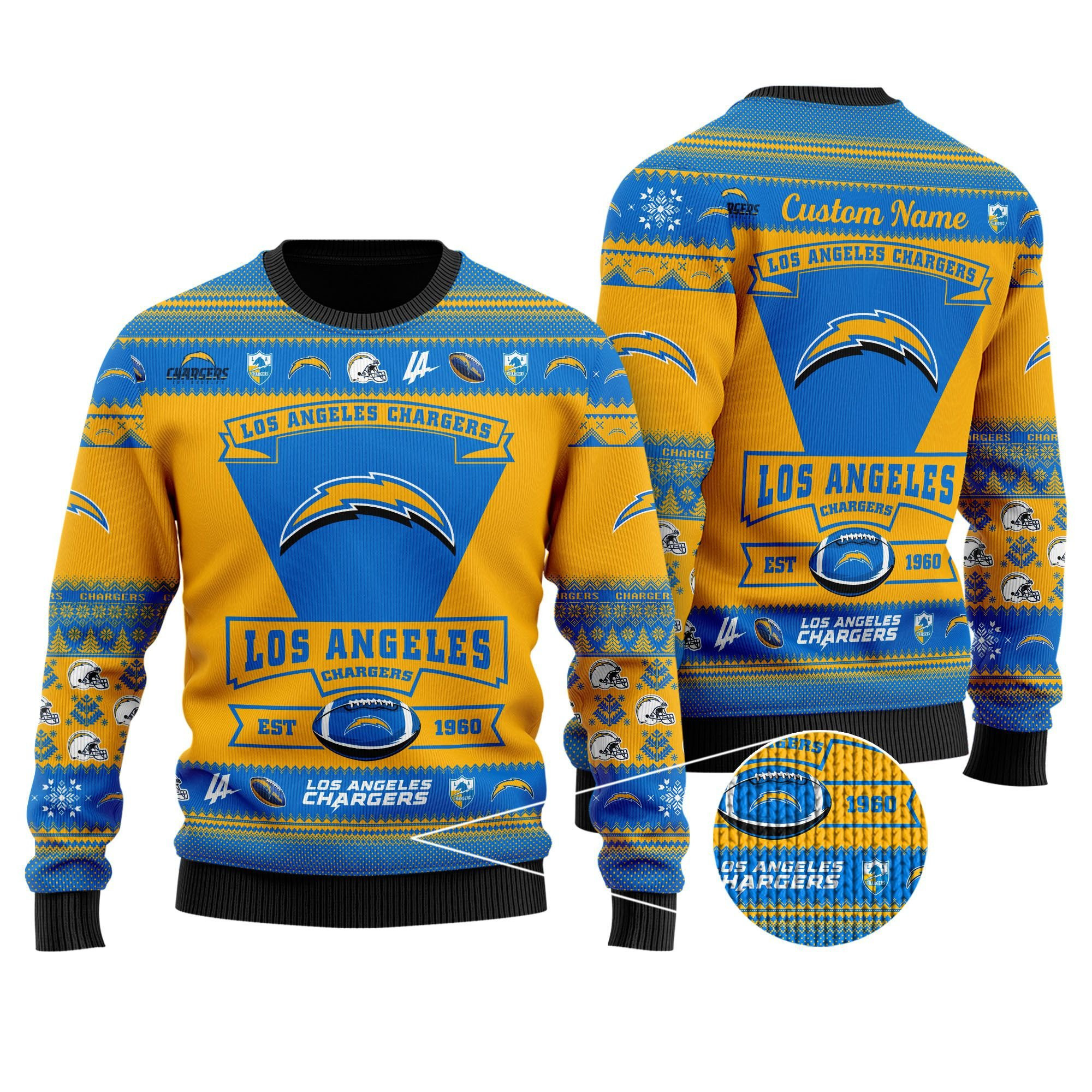 Los Angeles Chargers Football Team Logo Personalized Ugly Christmas Sweater Adult 3D Funny Matching for family - Image 2