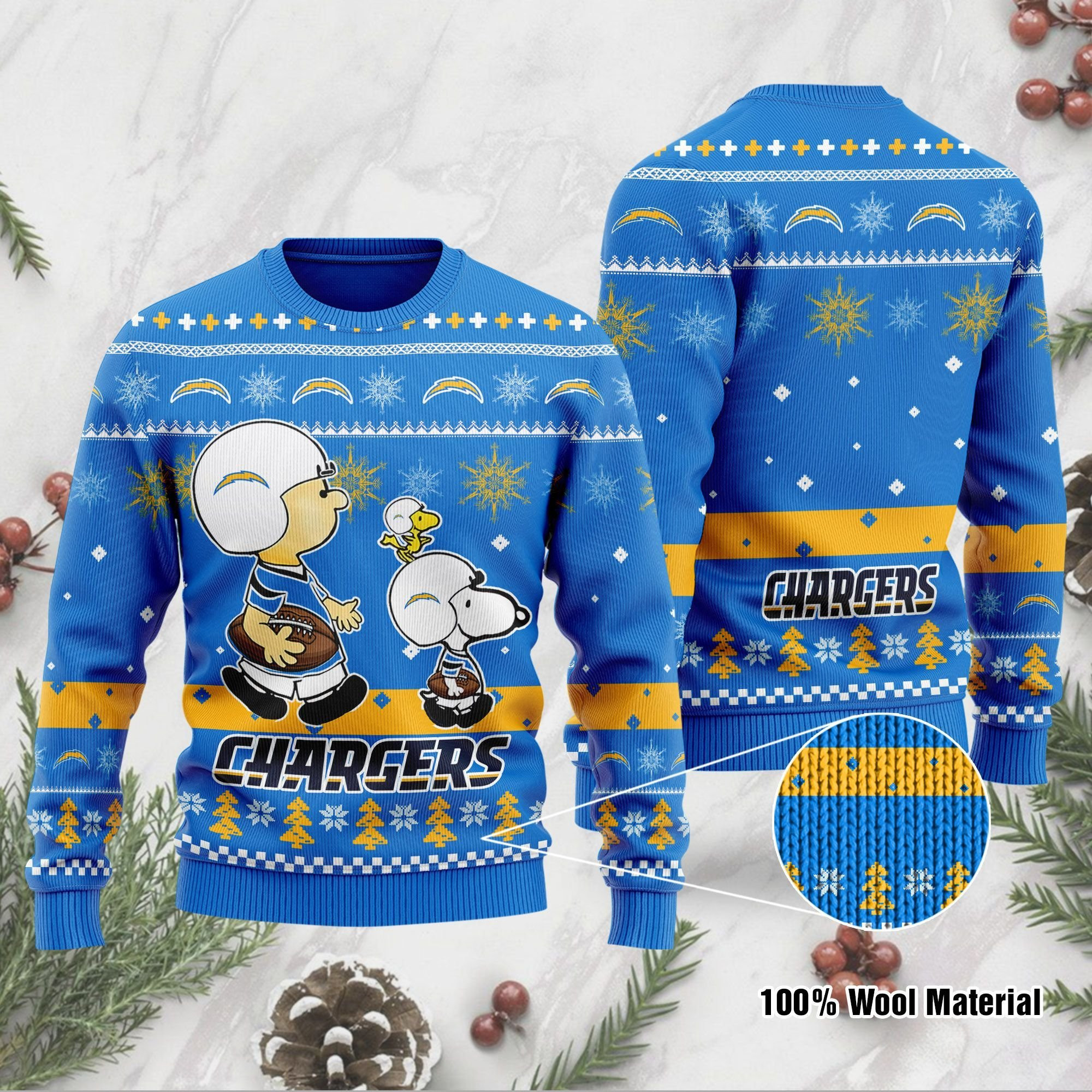 Los Angeles Chargers Funny Charlie Brown Peanuts Snoopy Ugly Christmas Sweater Adult 3D Funny Matching for family