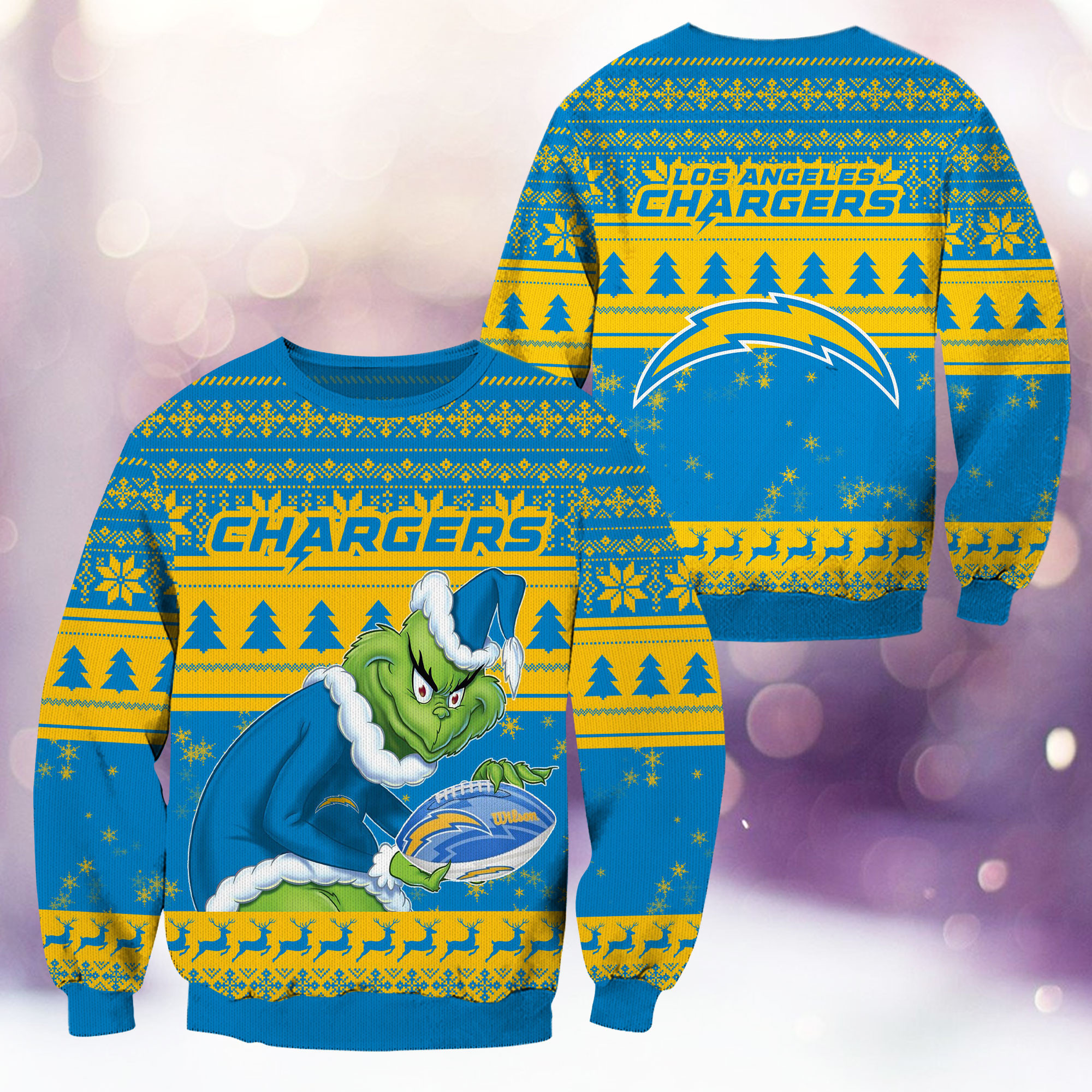 Los Angeles Chargers Grinch Ugly Christmas Sweater Adult 3D Funny Matching for family