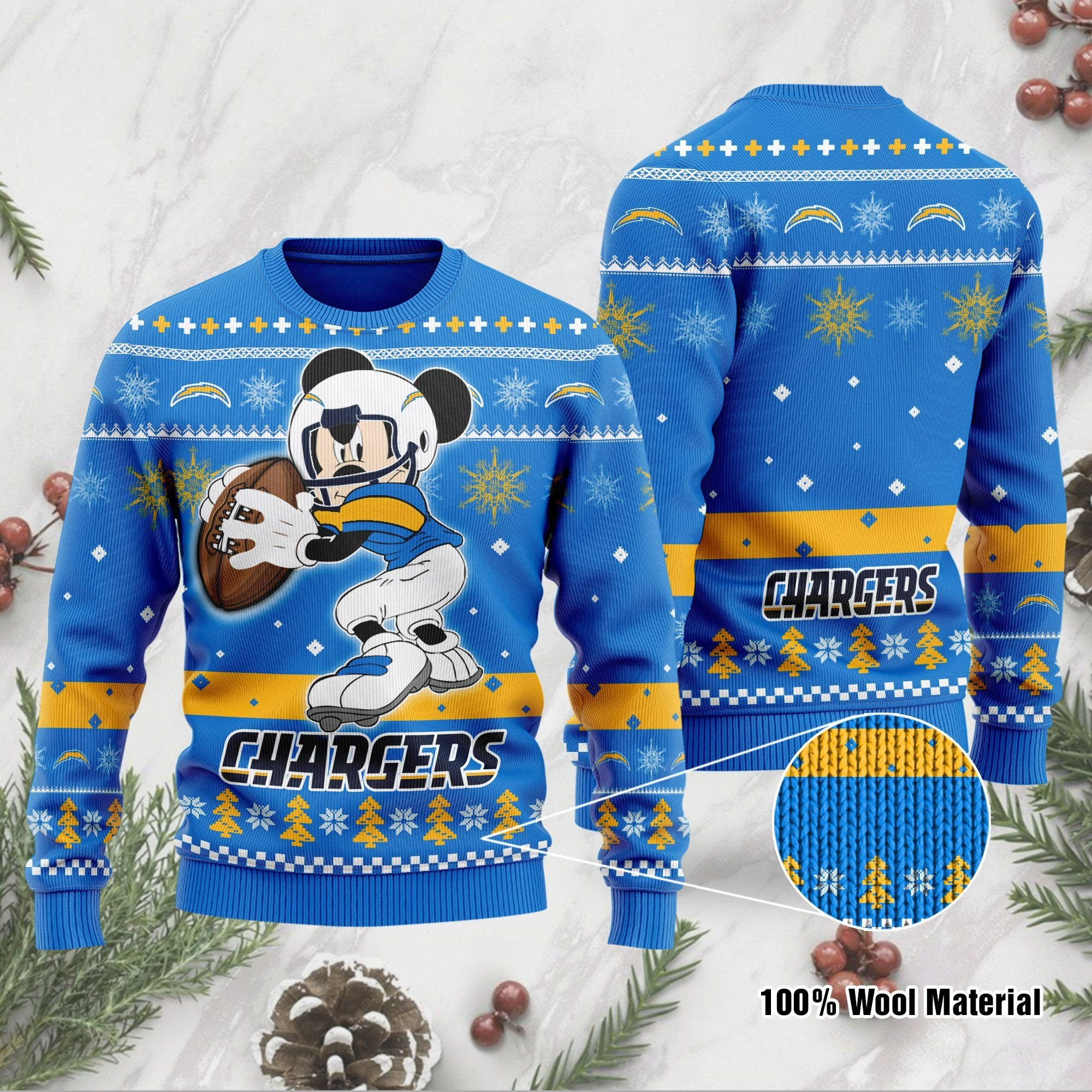 Los Angeles Chargers Mickey Mouse Funny Ugly Christmas Sweater Adult 3D Funny Matching for family