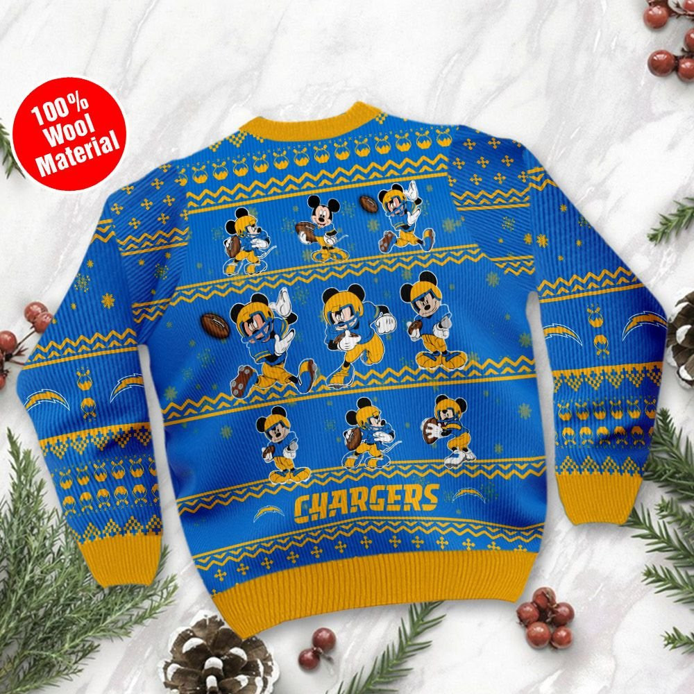 Los Angeles Chargers Mickey Mouse Holiday Party Ugly Christmas Sweater Adult 3D Funny Matching for family - Image 3