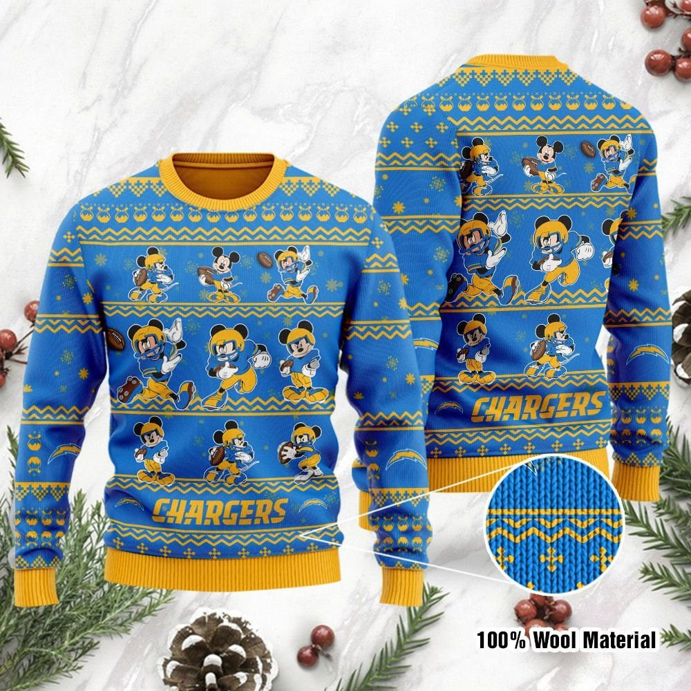 Los Angeles Chargers Mickey Mouse Holiday Party Ugly Christmas Sweater Adult 3D Funny Matching for family
