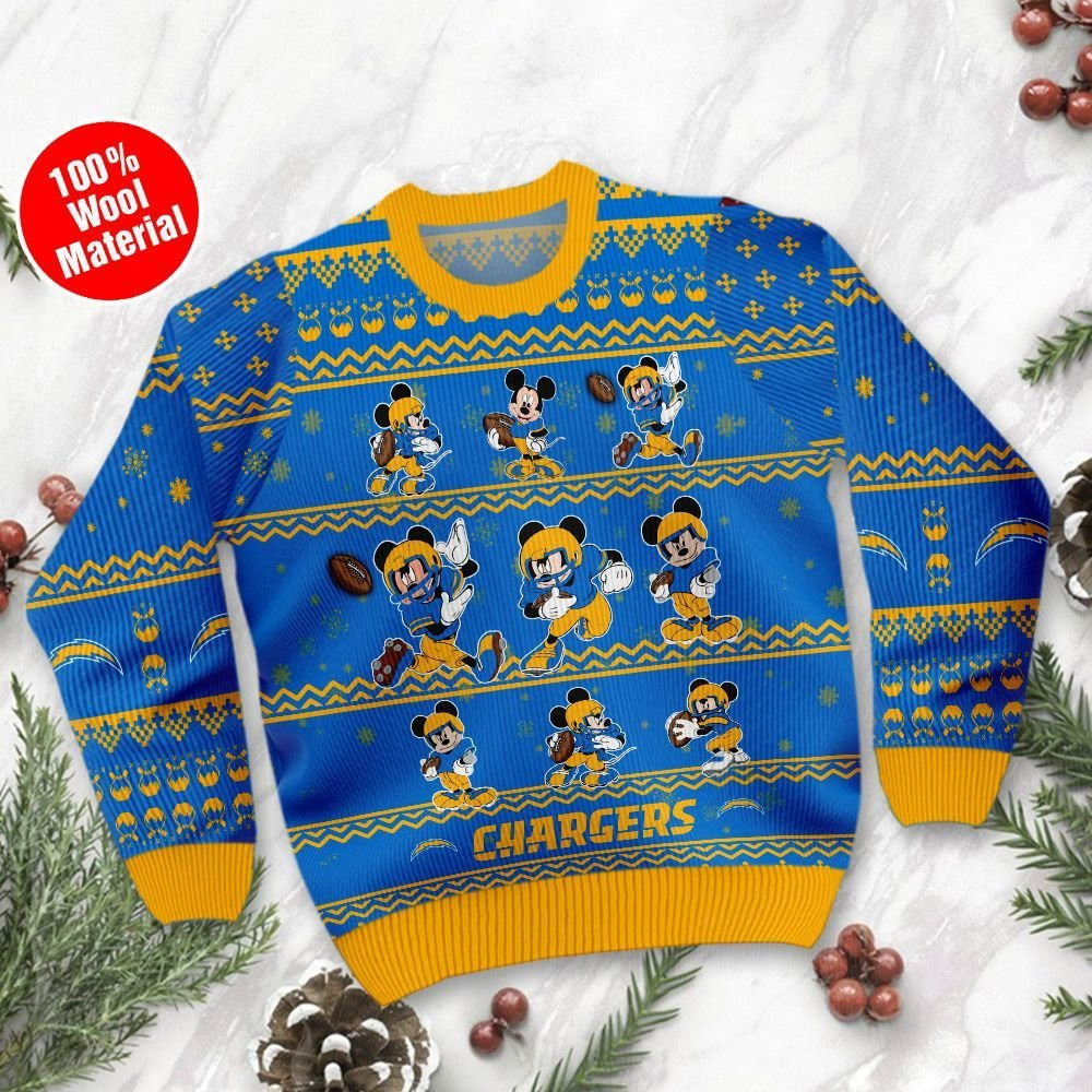 Los Angeles Chargers Mickey Mouse Ugly Christmas Sweater Adult 3D Funny Matching for family