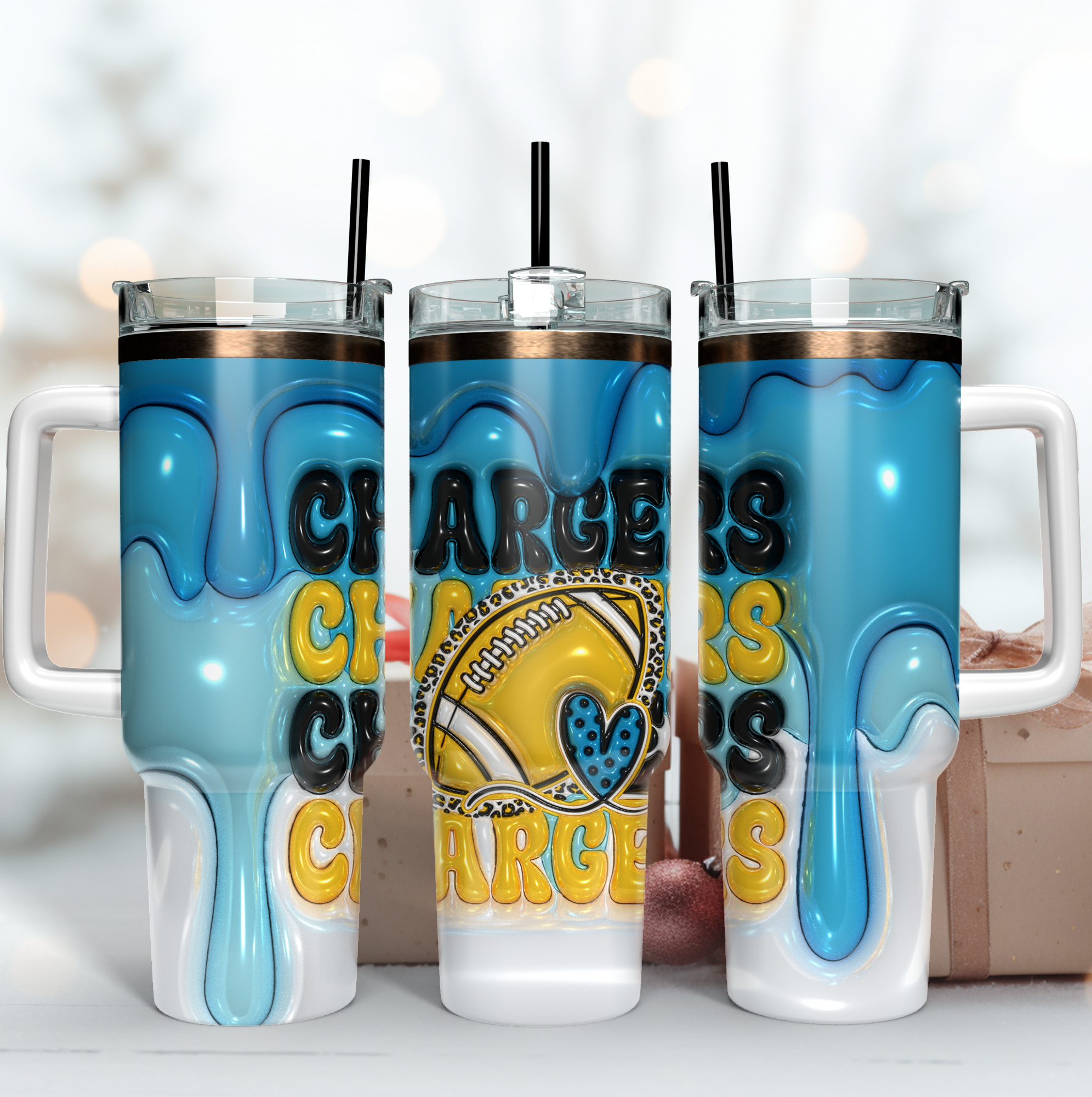 Los Angeles Chargers NFL 3D Inflated Puff Effect Custom Stanley Cup 40 oz 30 oz Tumbler With HandleTVC2301189