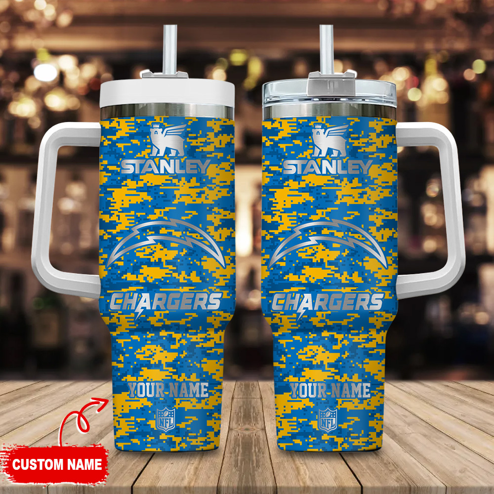 Los Angeles Chargers NFL Camouflage Silver Logo Custom Stanley Cup 40 oz 30 oz Tumbler With HandleTVC2301111